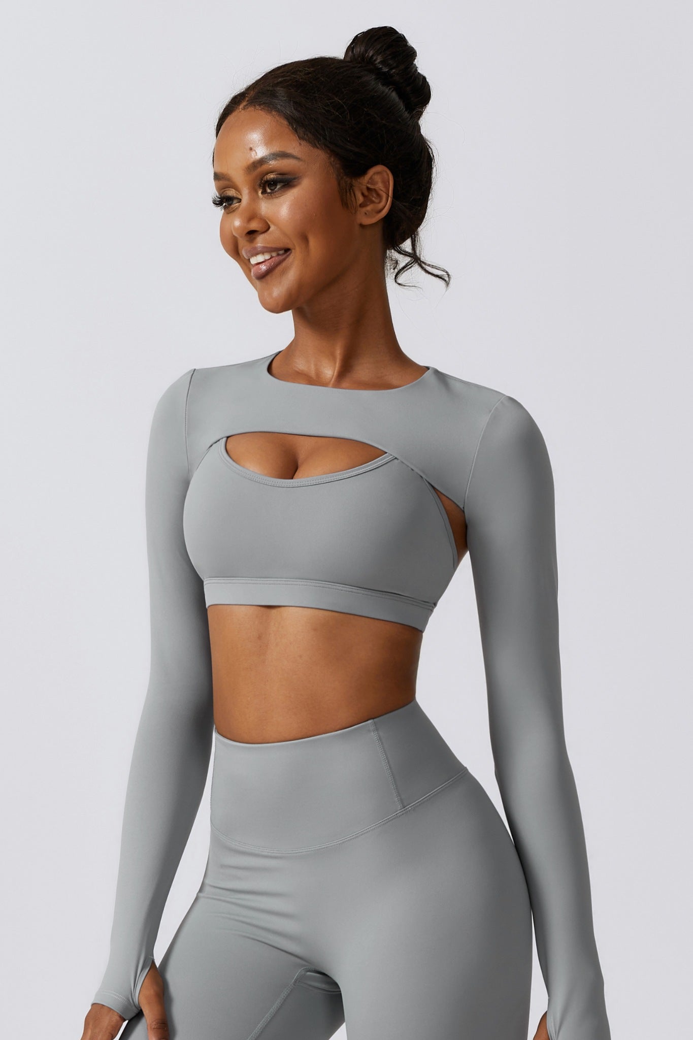 Flex Long Sleeve Shrug Top - Rhino Gray