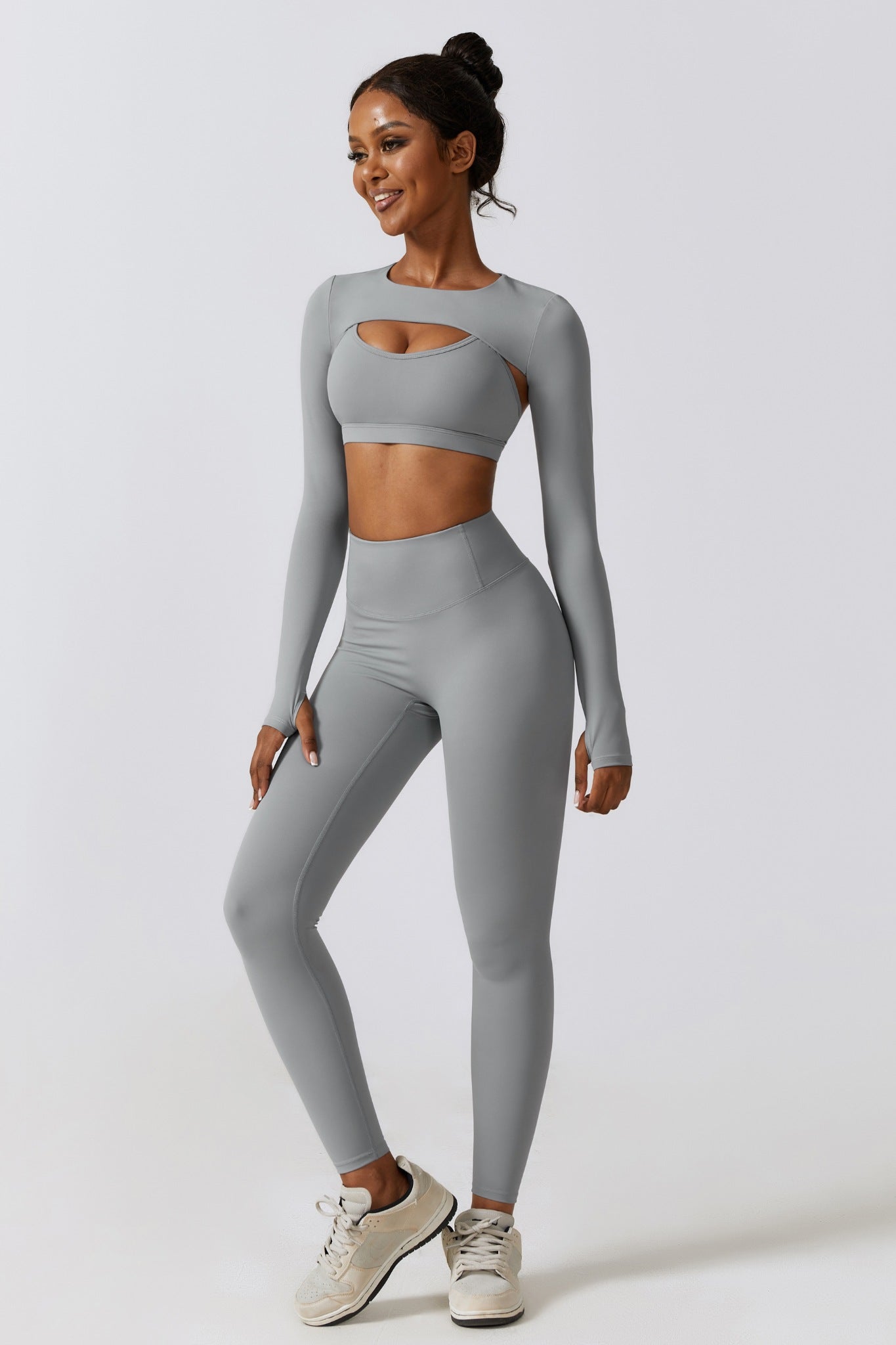 Flex Long Sleeve Shrug Top - Rhino Gray