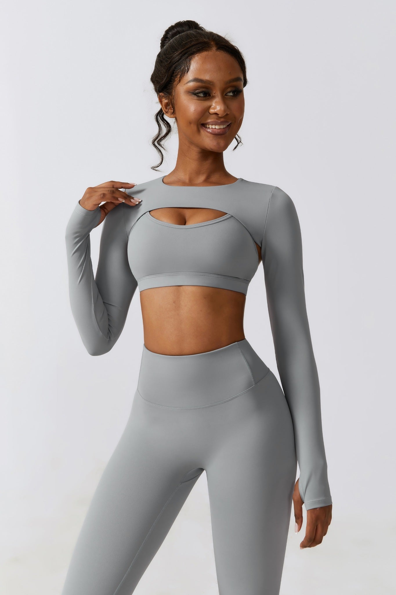 Flex Long Sleeve Shrug Top - Rhino Gray