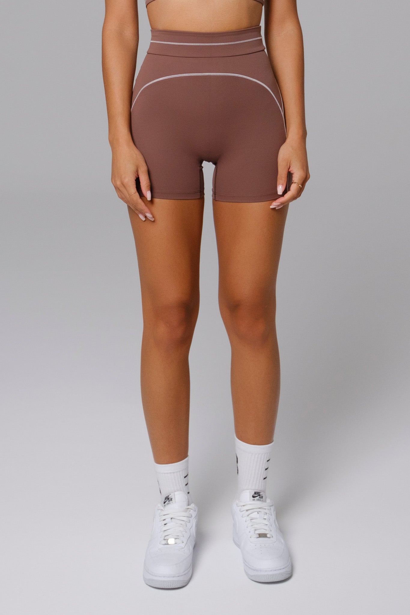 Shelly High Waist Sports Shorts - Soft Chestnut - Maison and Aurora
