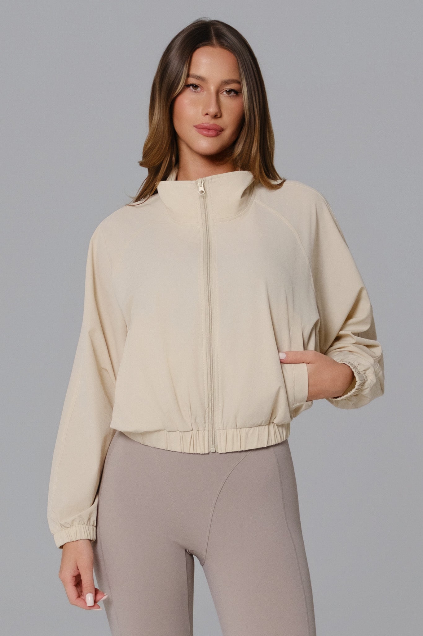 Ava Cropped Windbreaker Jacket - Bisque - Maison and Aurora