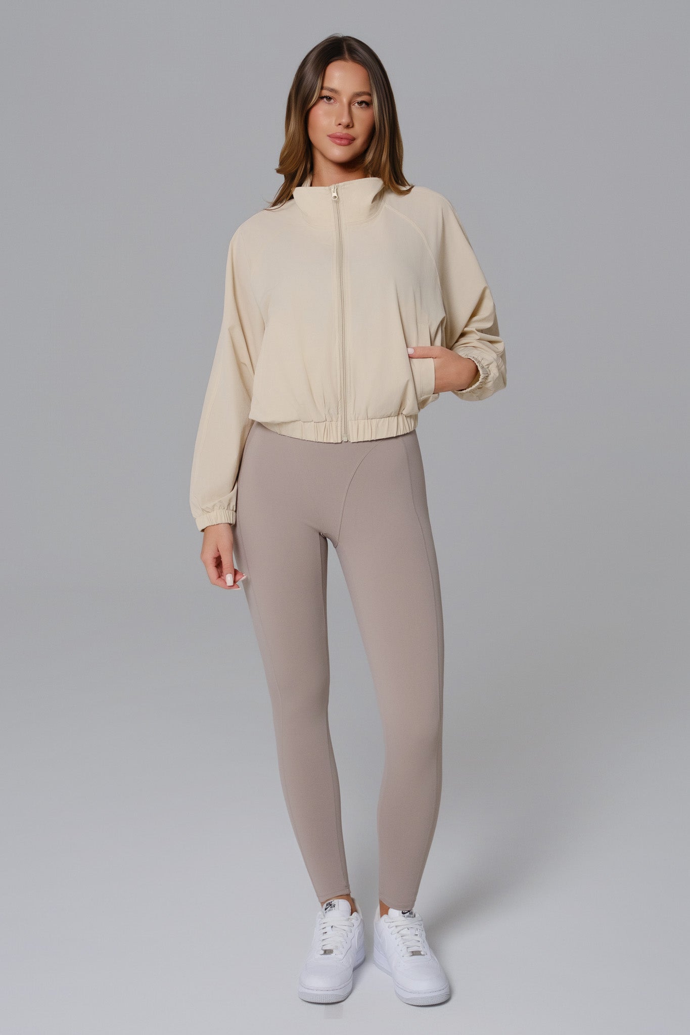 Ava Cropped Windbreaker Jacket - Bisque - Maison and Aurora