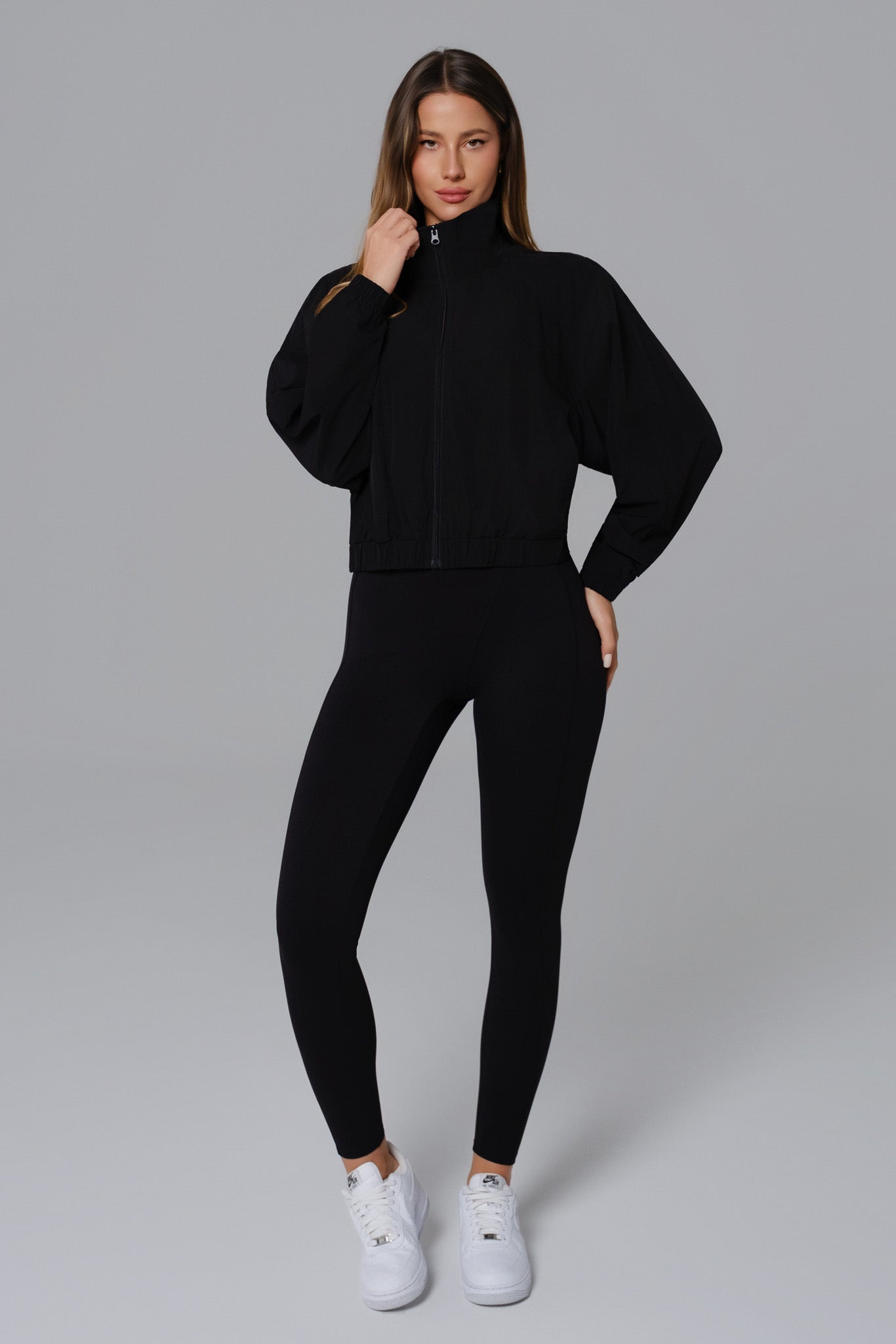 Ava Cropped Windbreaker Jacket - Black - Maison and Aurora