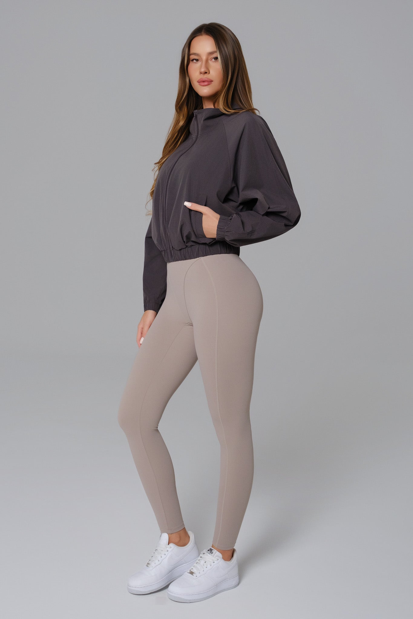 Ava Cropped Windbreaker Jacket - Obsidian Gray - Maison and Aurora