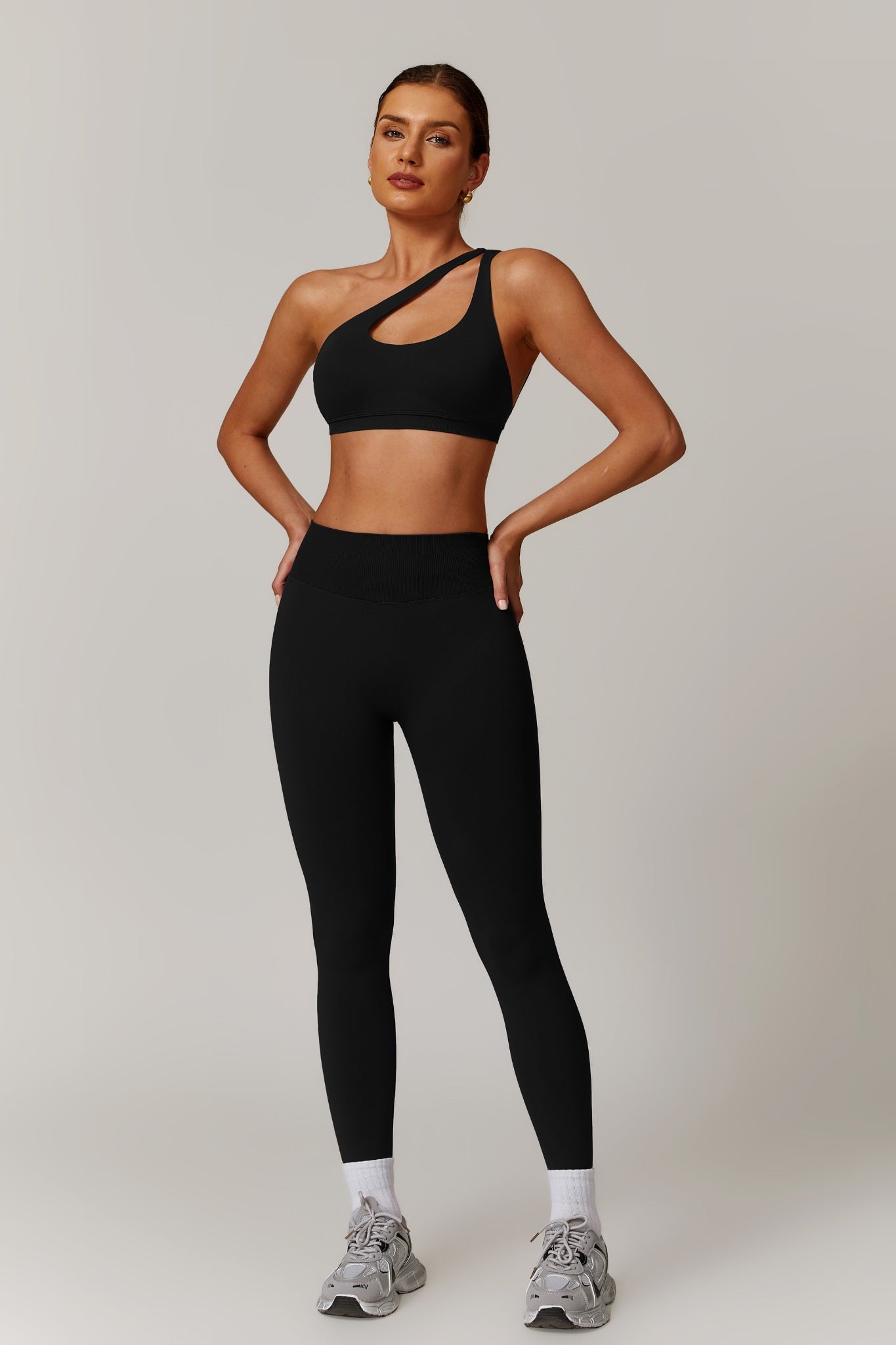 Aurora One Shoulder  Sports Bra - Black - Maison and Aurora