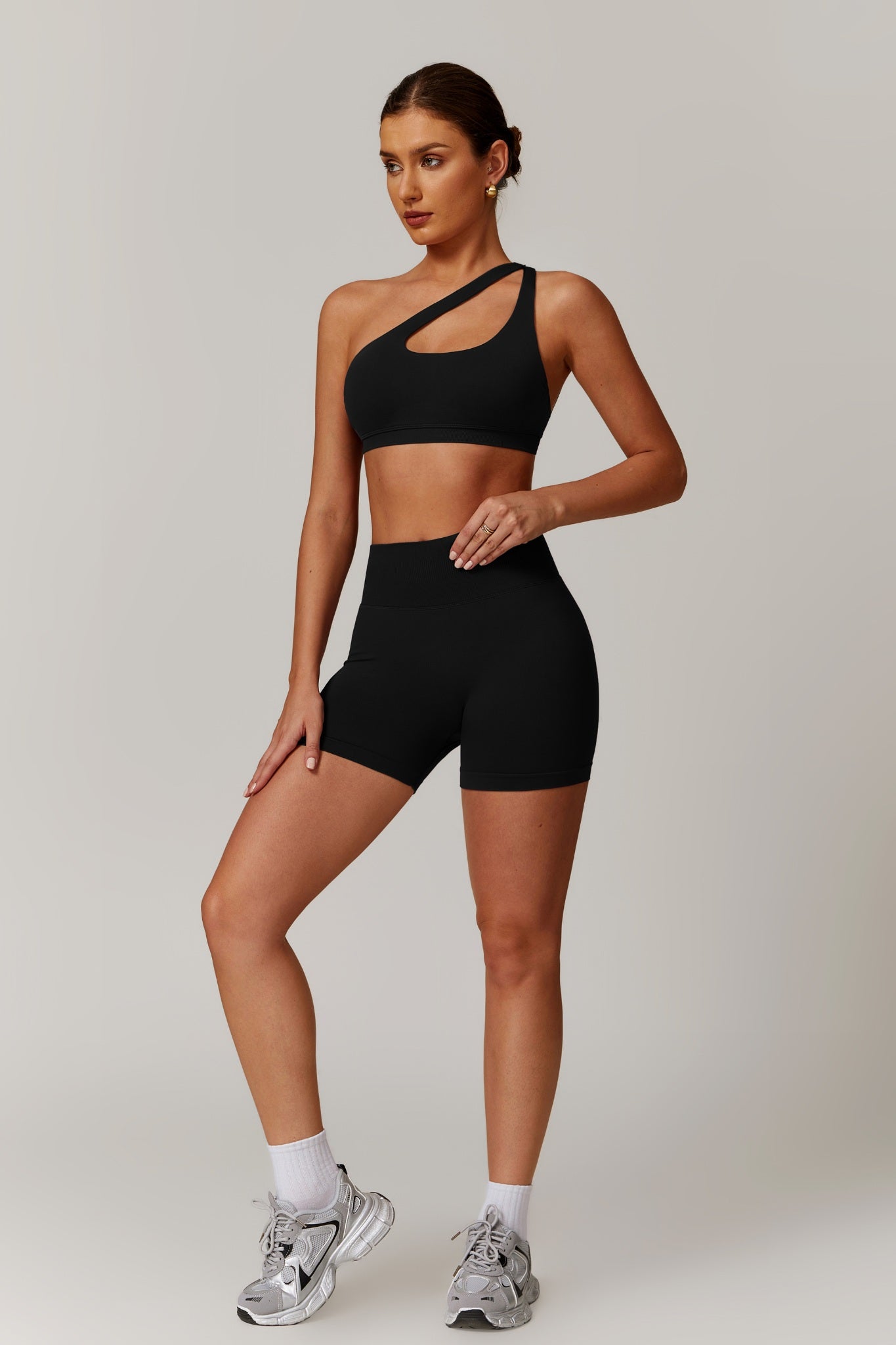 Aurora One Shoulder  Sports Bra - Black - Maison and Aurora