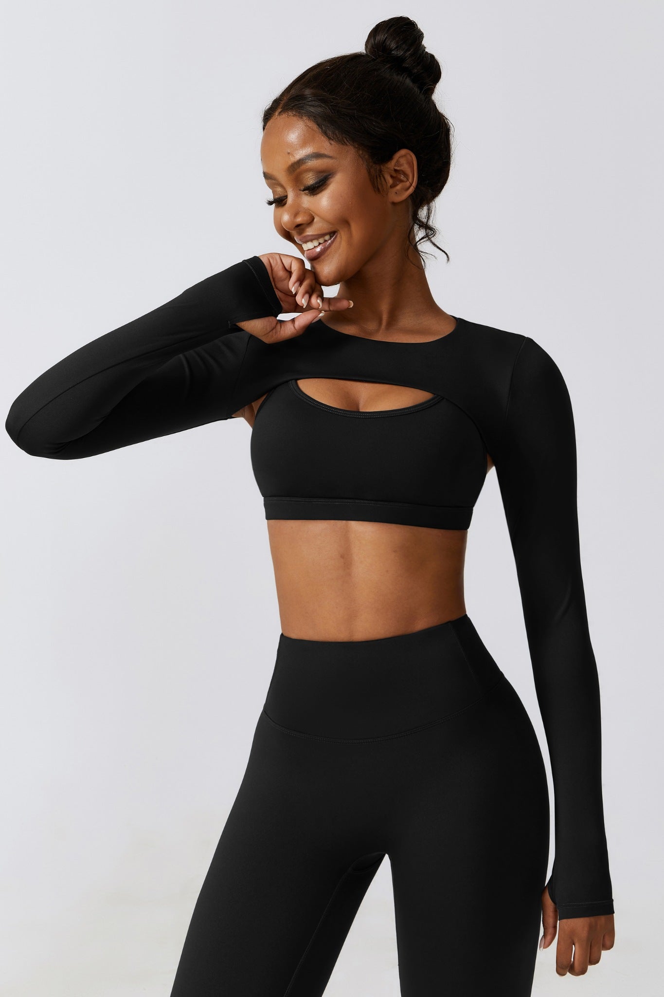 Fit Long Sleeve Shrug Top - Black - Maison and Aurora
