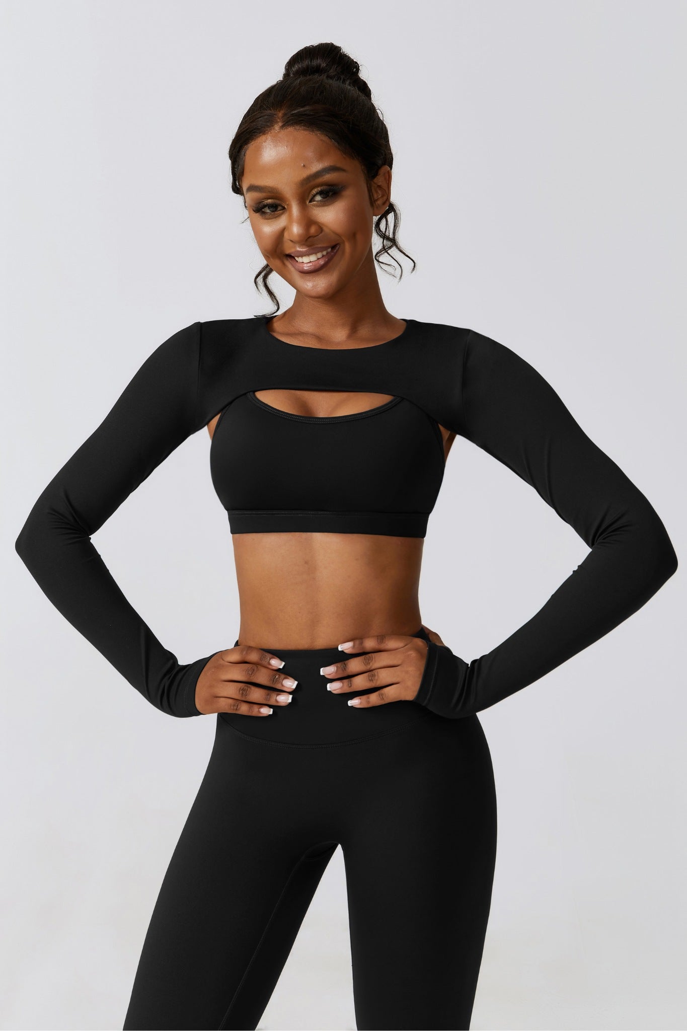 Fit Long Sleeve Shrug Top - Black - Maison and Aurora