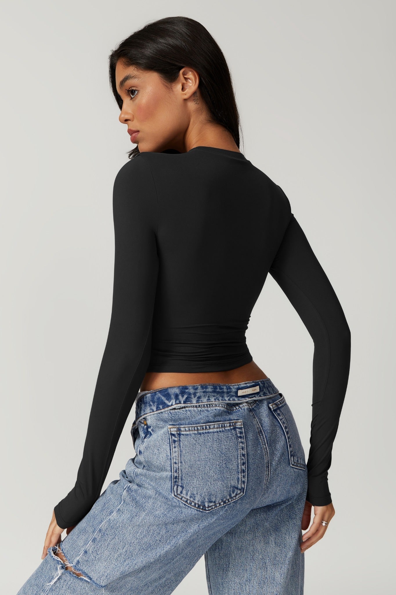 Melanie Long Sleeve Top - Black - Maison and Aurora