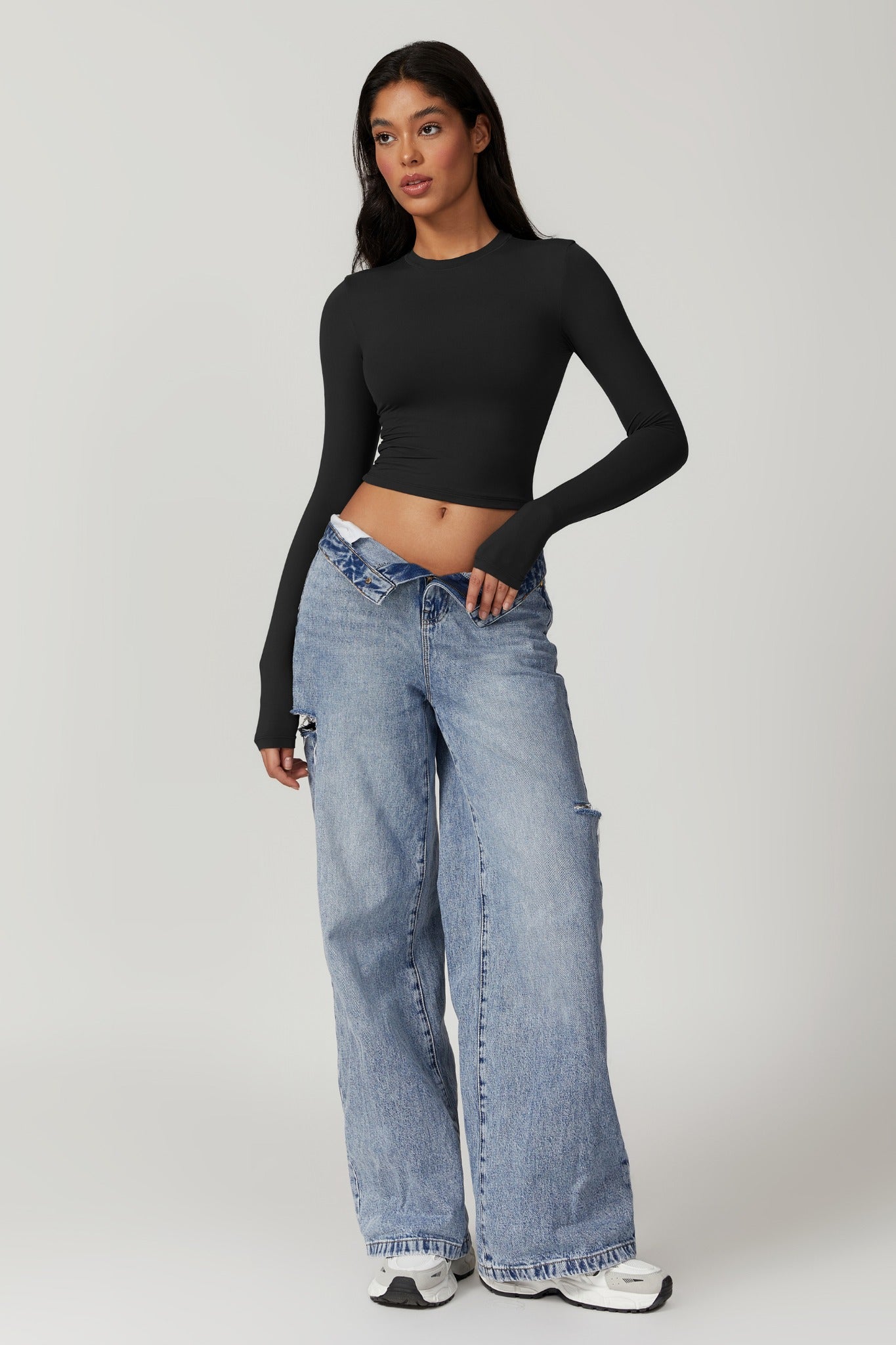 Melanie Long Sleeve Top - Black - Maison and Aurora