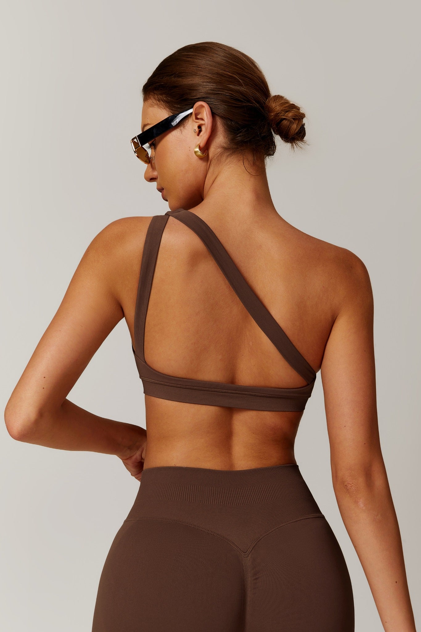 Aurora One Shoulder Sports Bra - Brown - Maison and Aurora