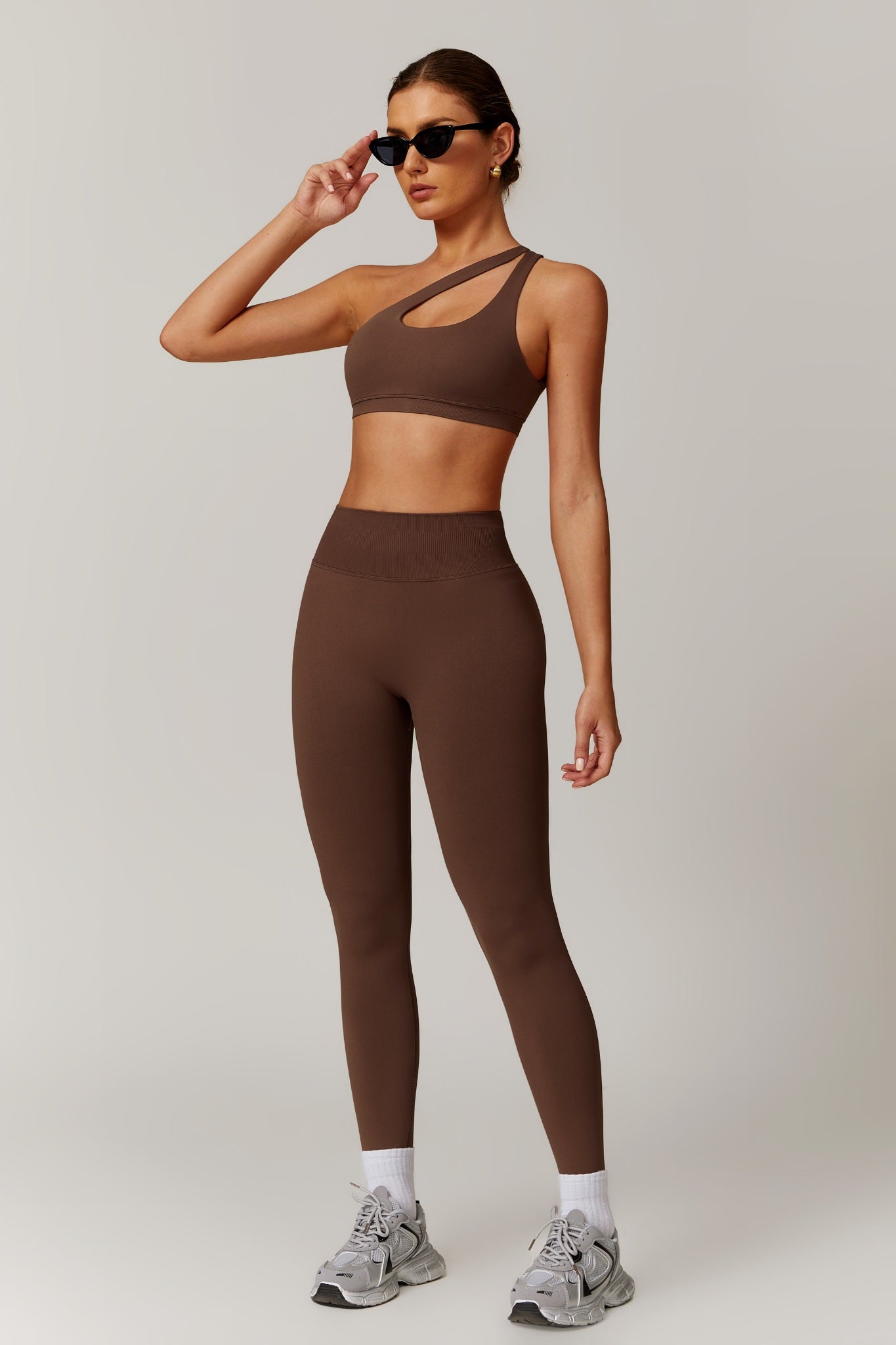 Aurora One Shoulder Sports Bra - Brown - Maison and Aurora