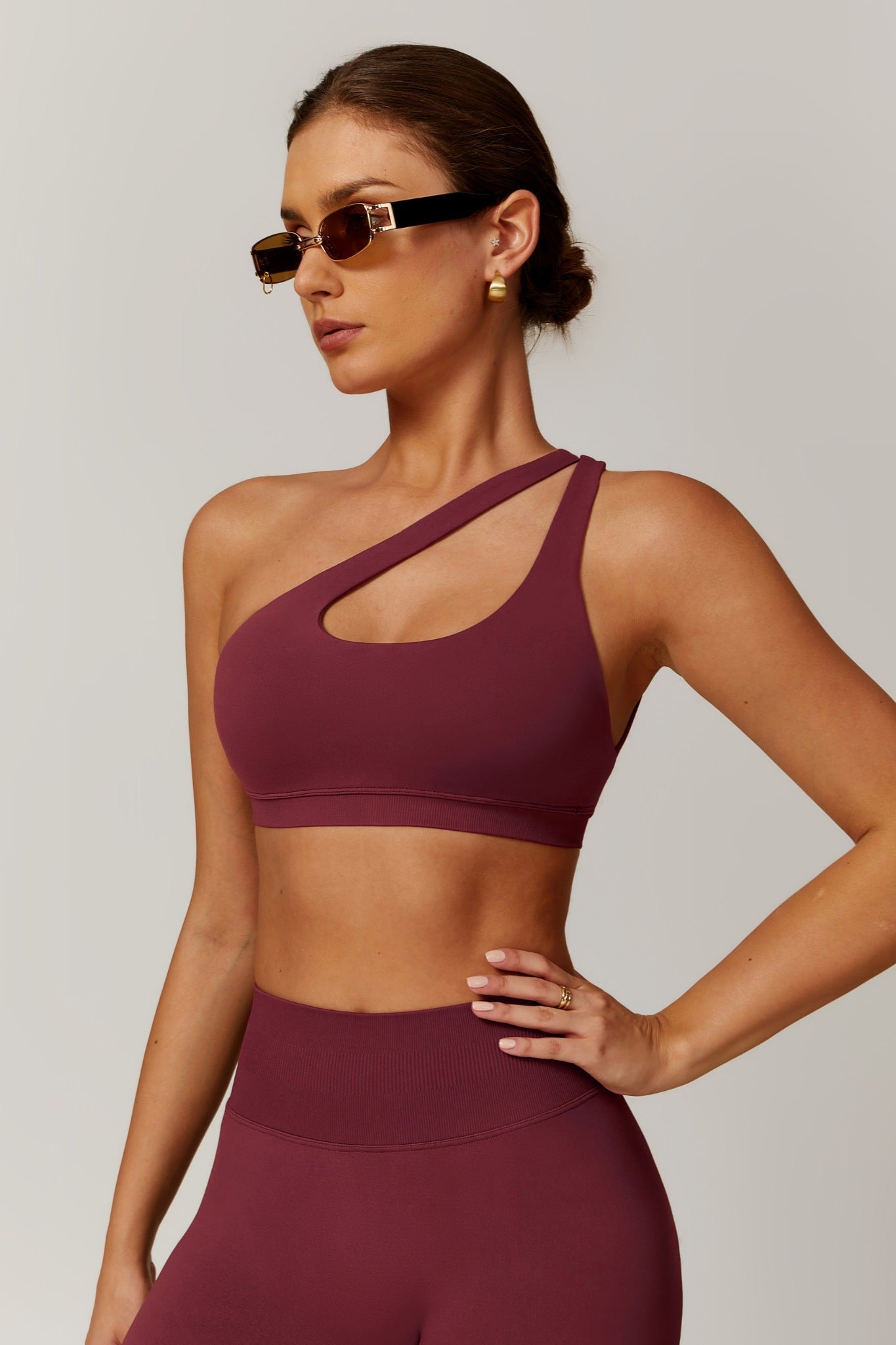 Aurora One Shoulder  Sports Bra - Maroon - Maison and Aurora