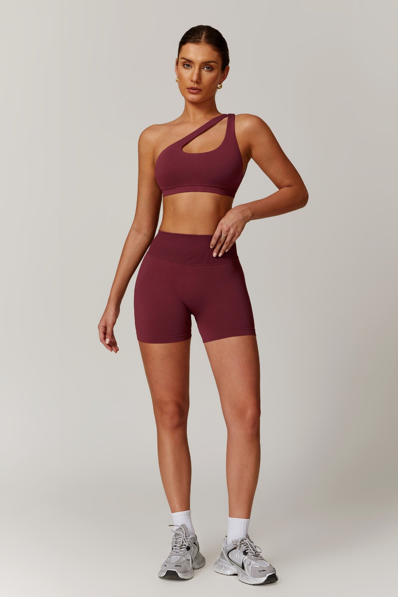 Aurora One Shoulder  Sports Bra - Maroon - Maison and Aurora