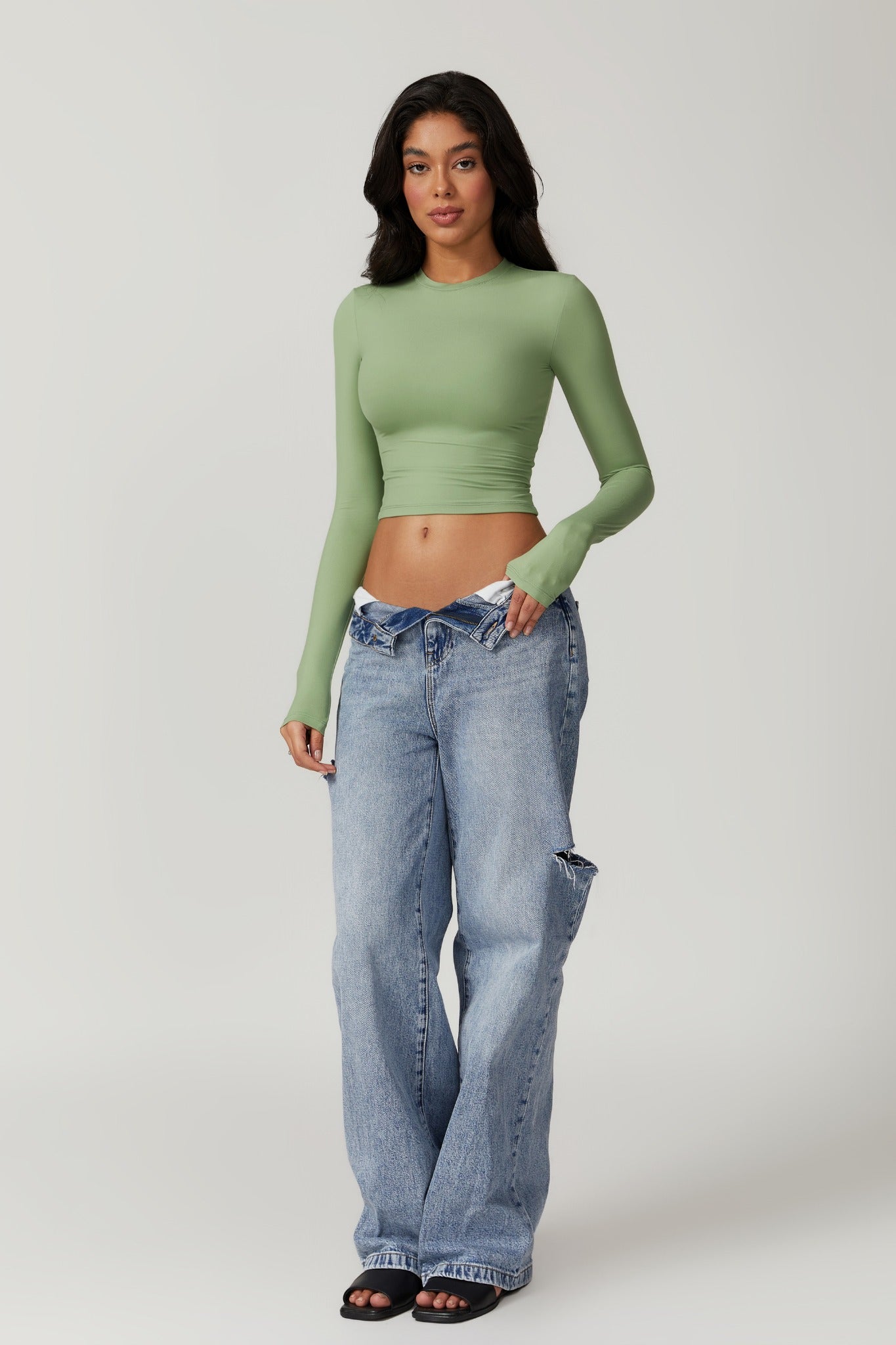Melanie Long Sleeve Top - Matcha - Maison and Aurora