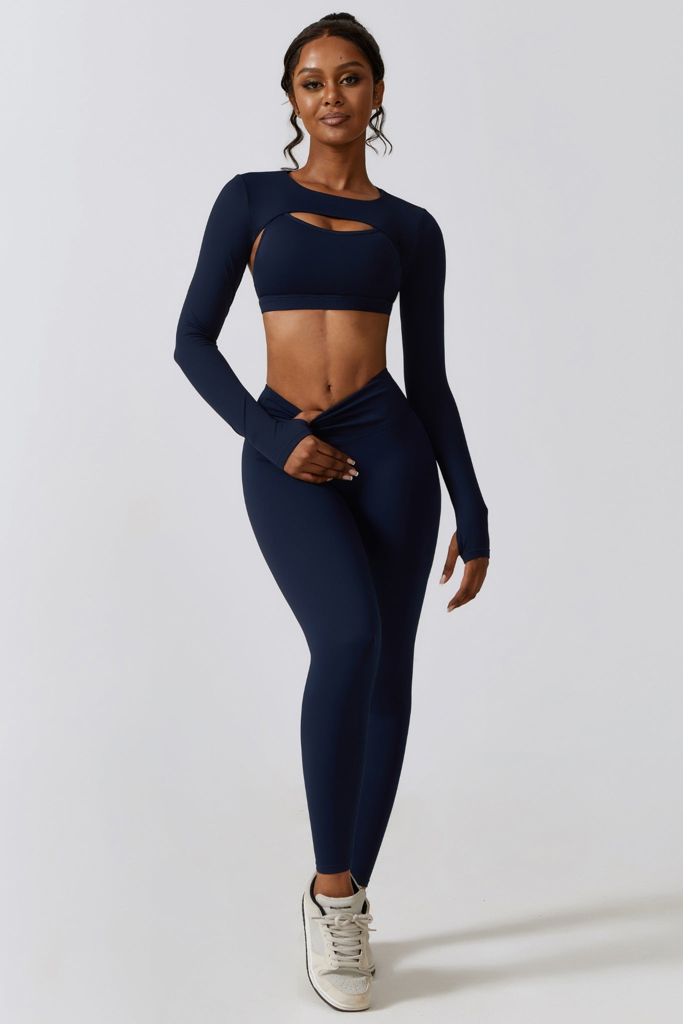 Fit Long Sleeve Shrug Top - Navy - Maison and Aurora