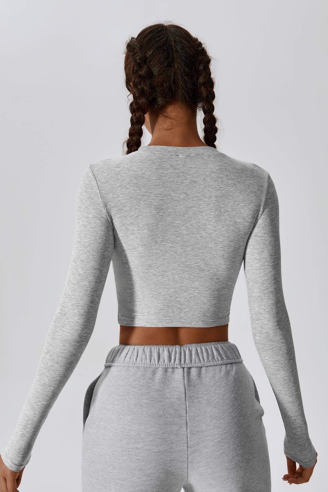 Madison Long Sleeve Crop Top - Rhino Grey (FINAL SALE) - Maison and Aurora