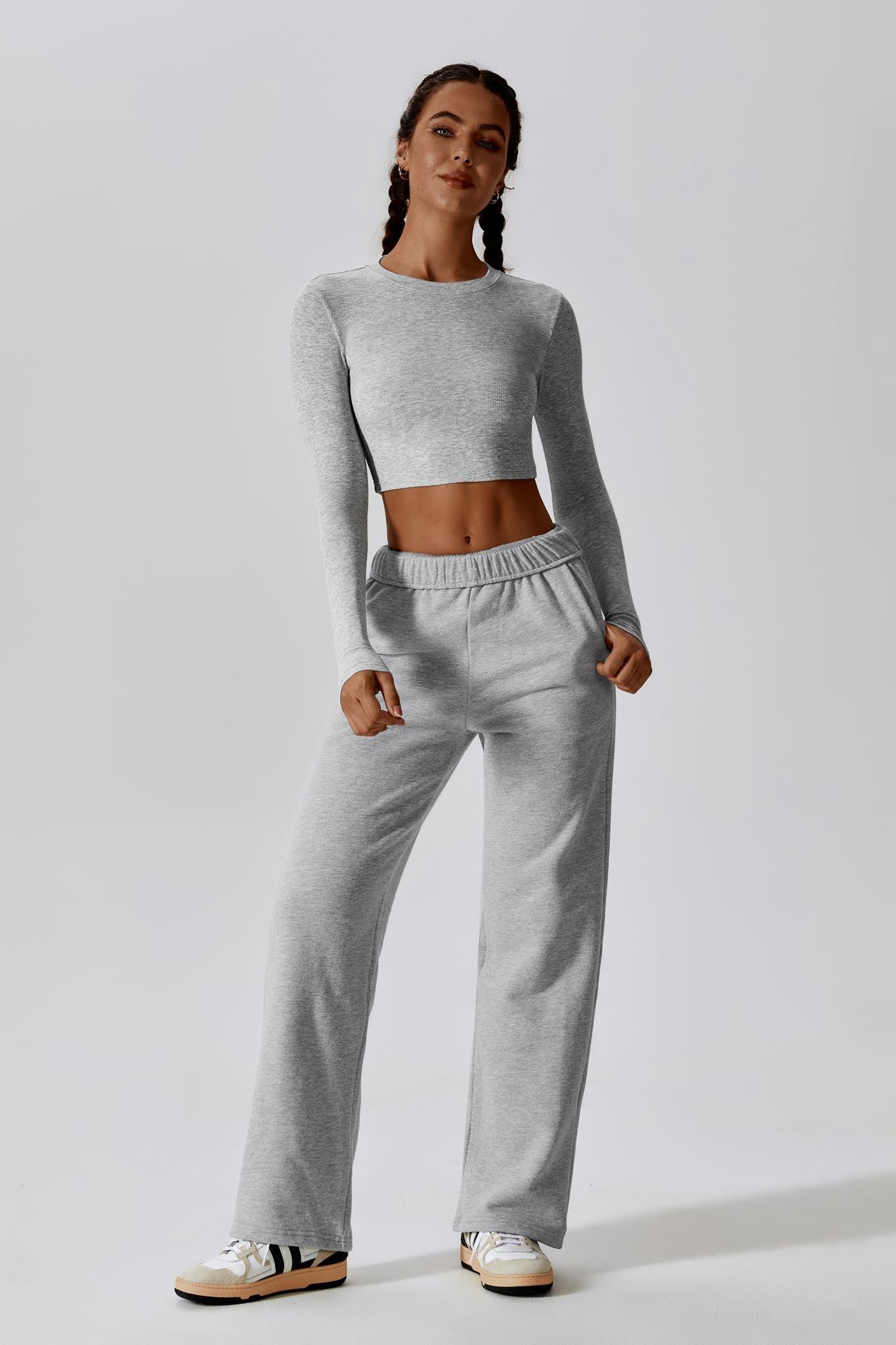Madison Long Sleeve Crop Top - Rhino Grey (FINAL SALE) - Maison and Aurora