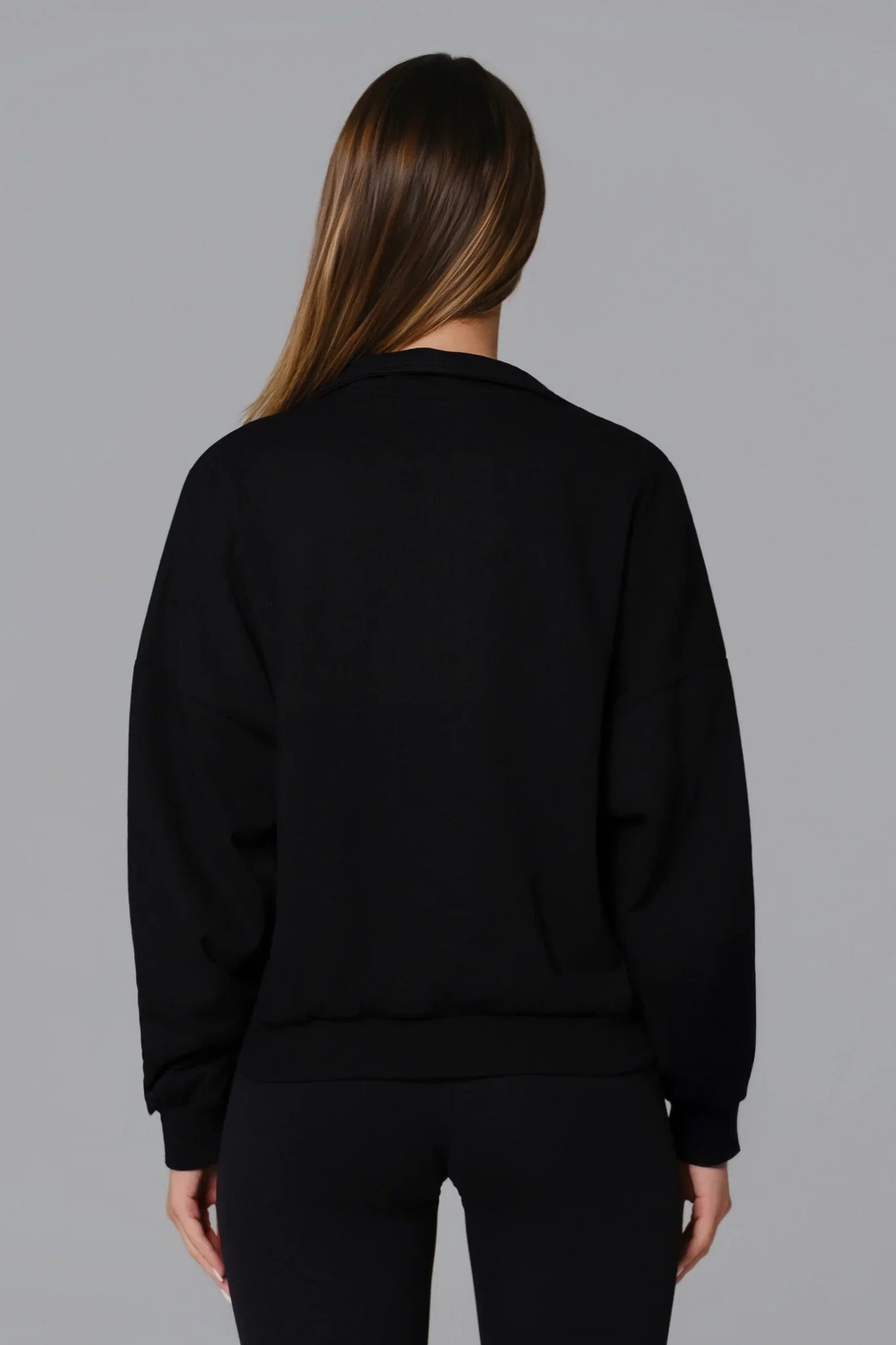 Black Maison and Aurora Essential Half Zip Sweatshirt, a stylish top with a half-zip closure and casual fit.