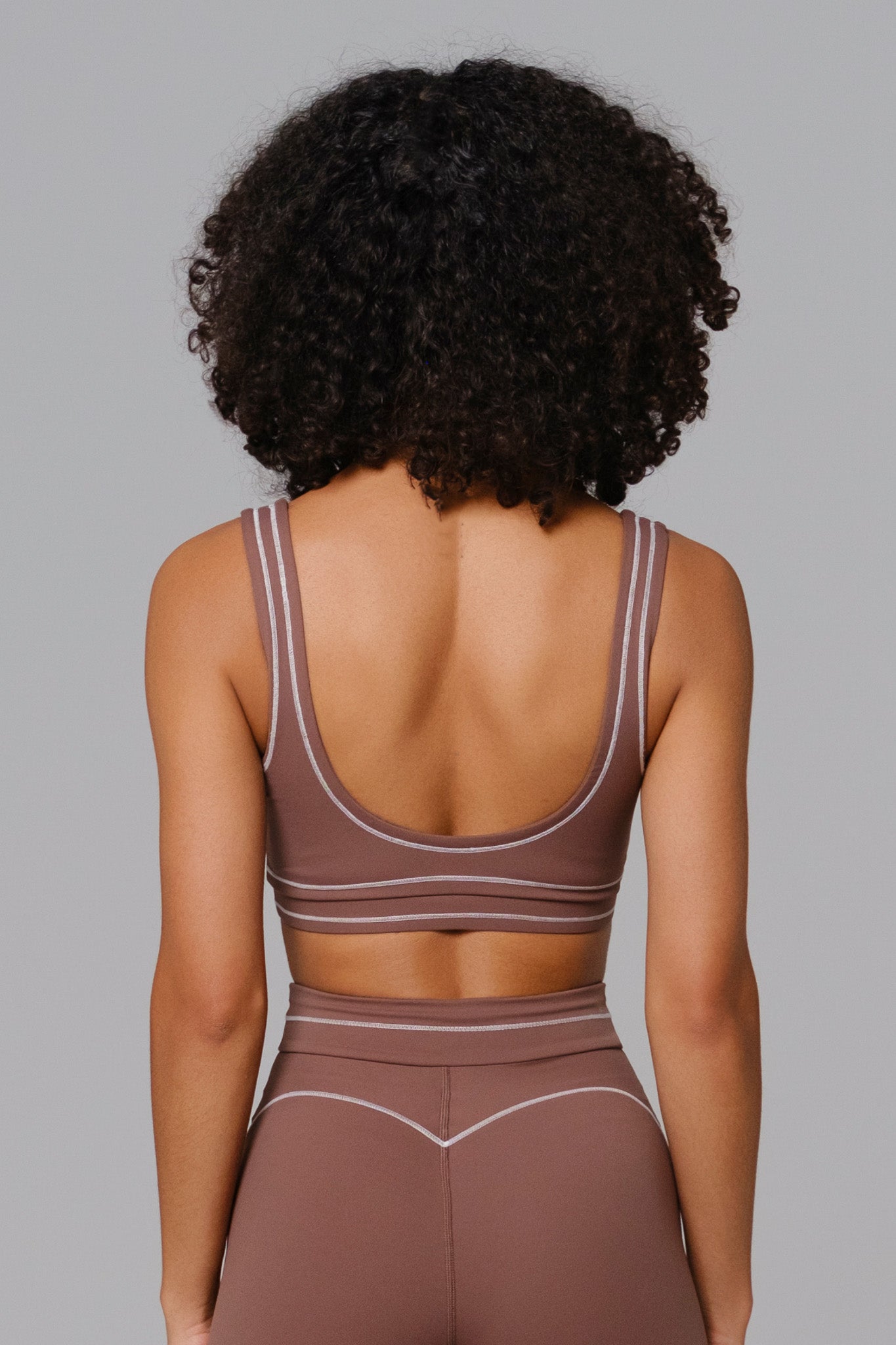 Soft chestnut Shelly sports bra from Maison and Aurora, showcasing a comfortable fit and stylish design.