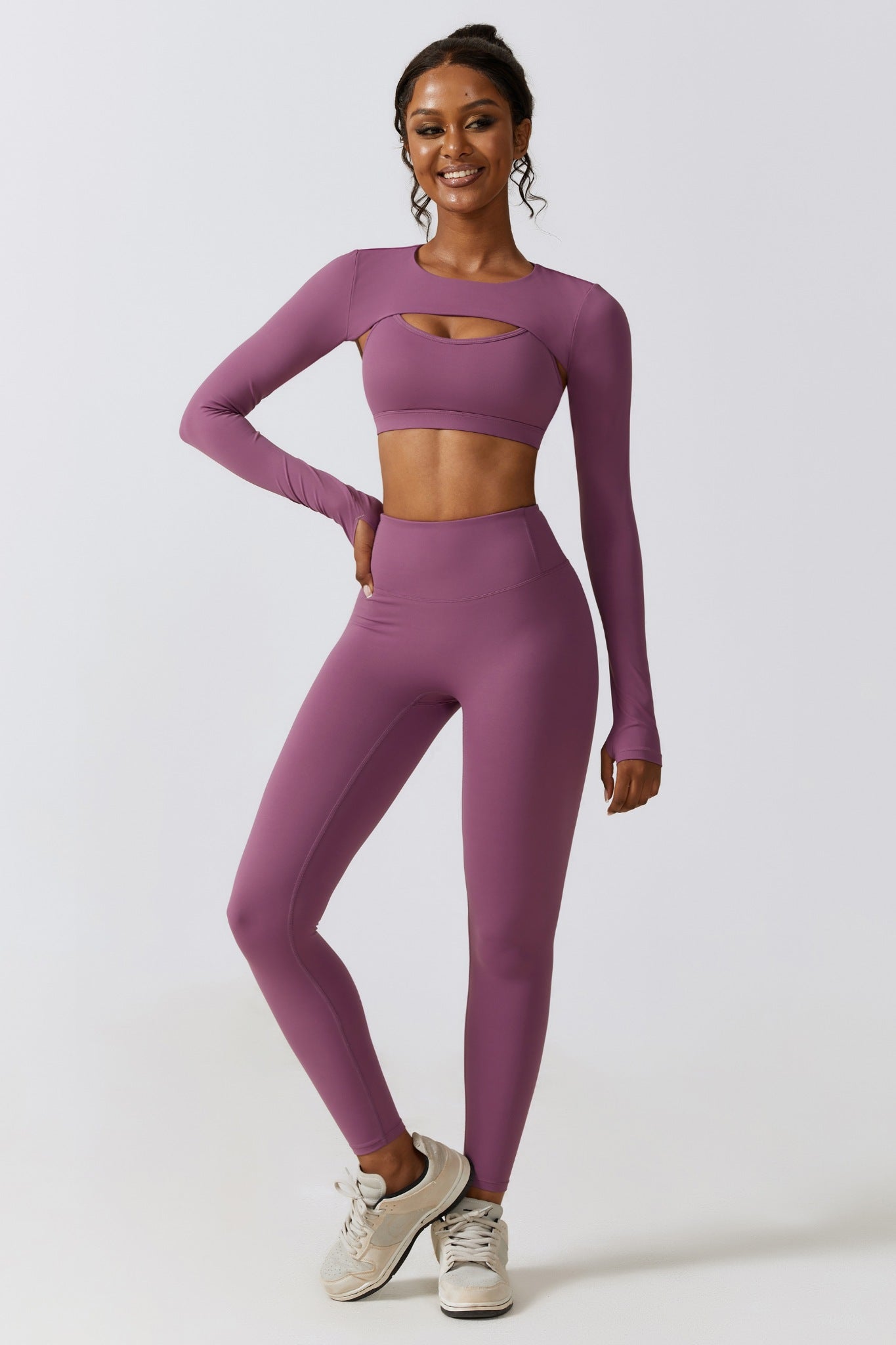 Fit Long Sleeve Shrug Top - Plum - Maison and Aurora
