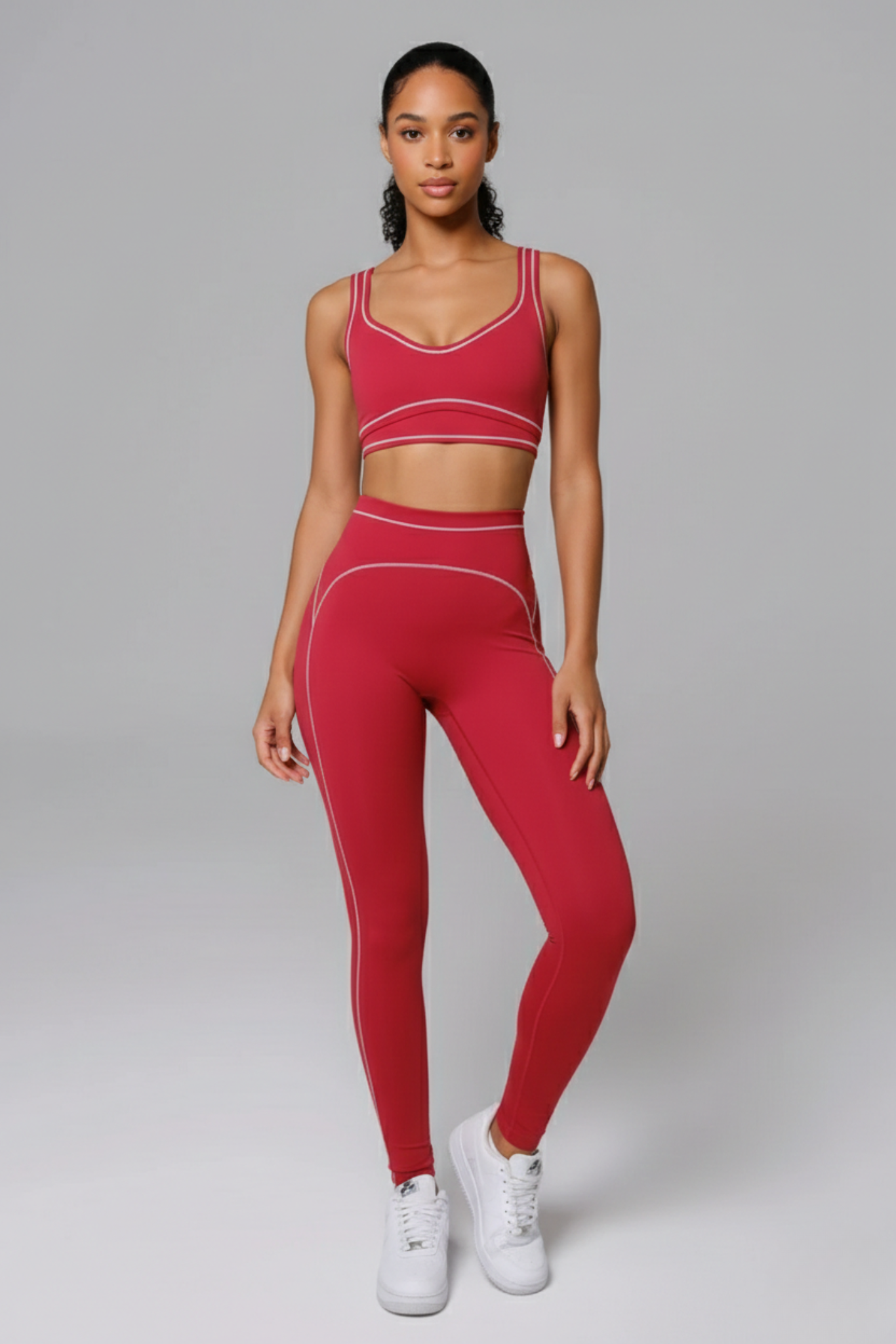 Shelly High Waist Sports Leggings - Cherry Red - Maison and Aurora