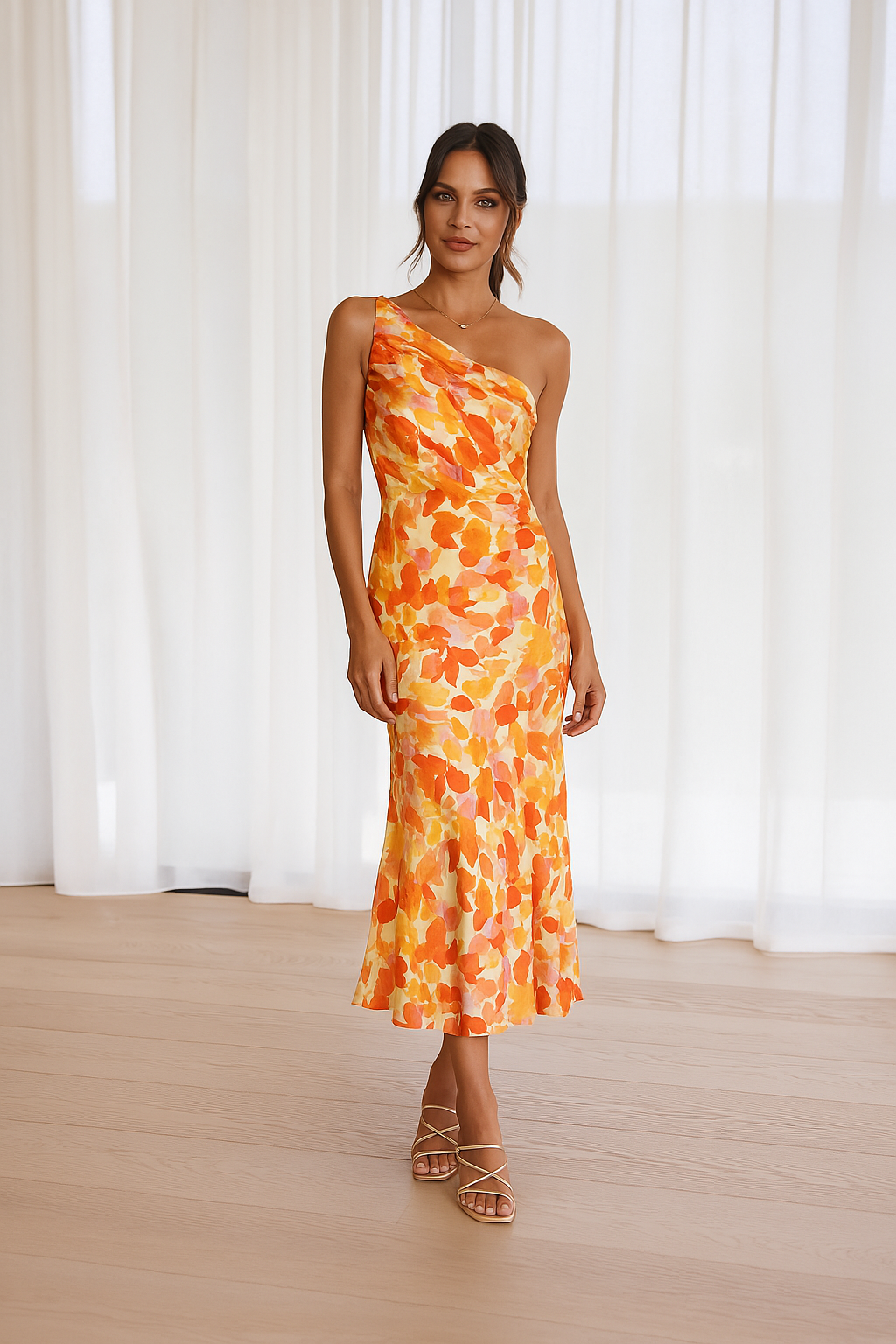 Amara™ | Elegant blomsterkjole med asymmetrisk utringning