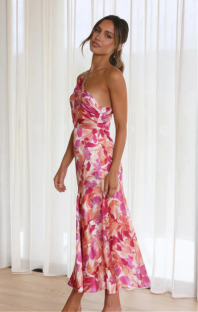 Amara™ | Elegant blomsterkjole med asymmetrisk utringning