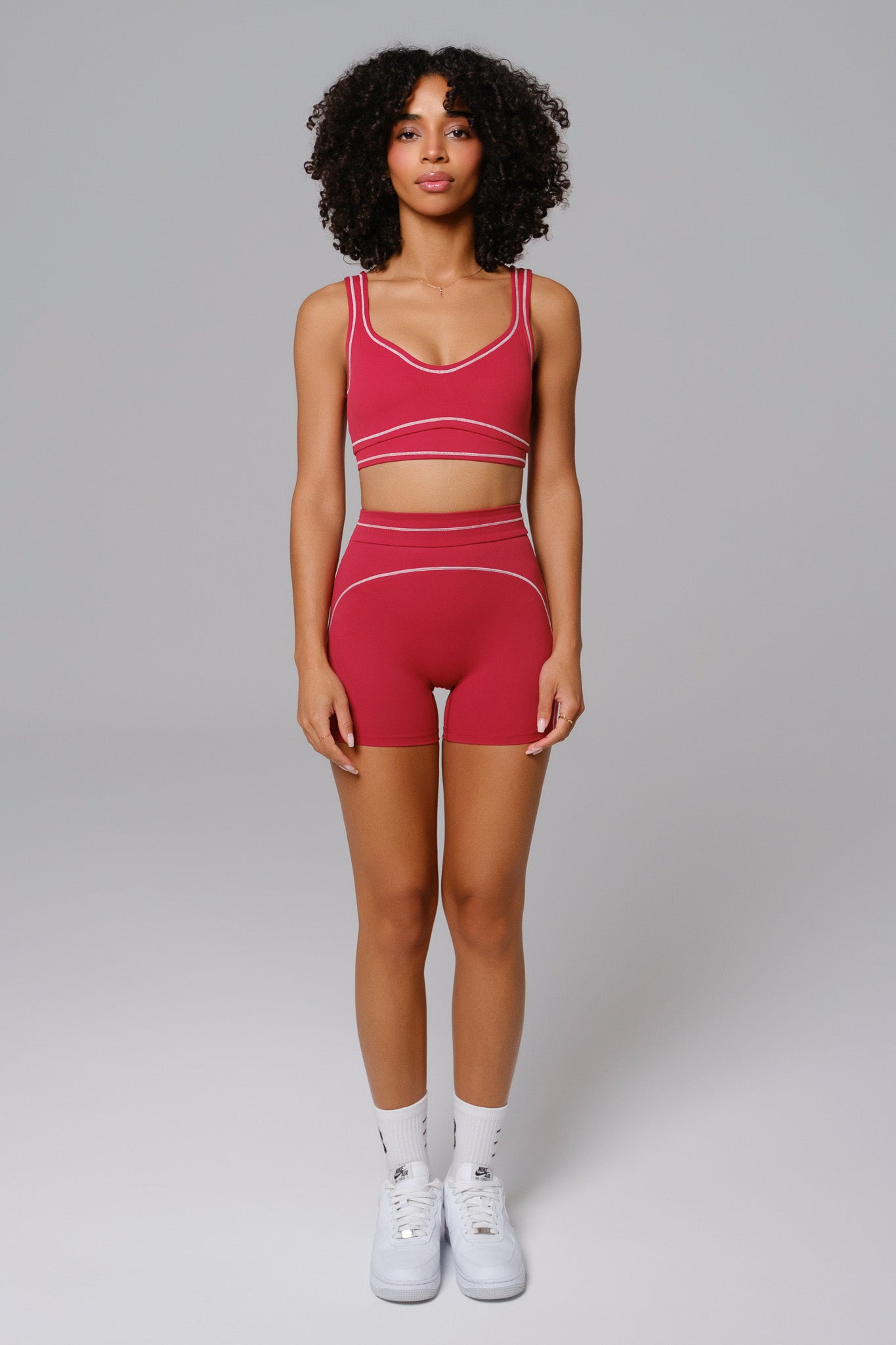 Shelly High Waist Sports Shorts - Cherry Red - Maison and Aurora