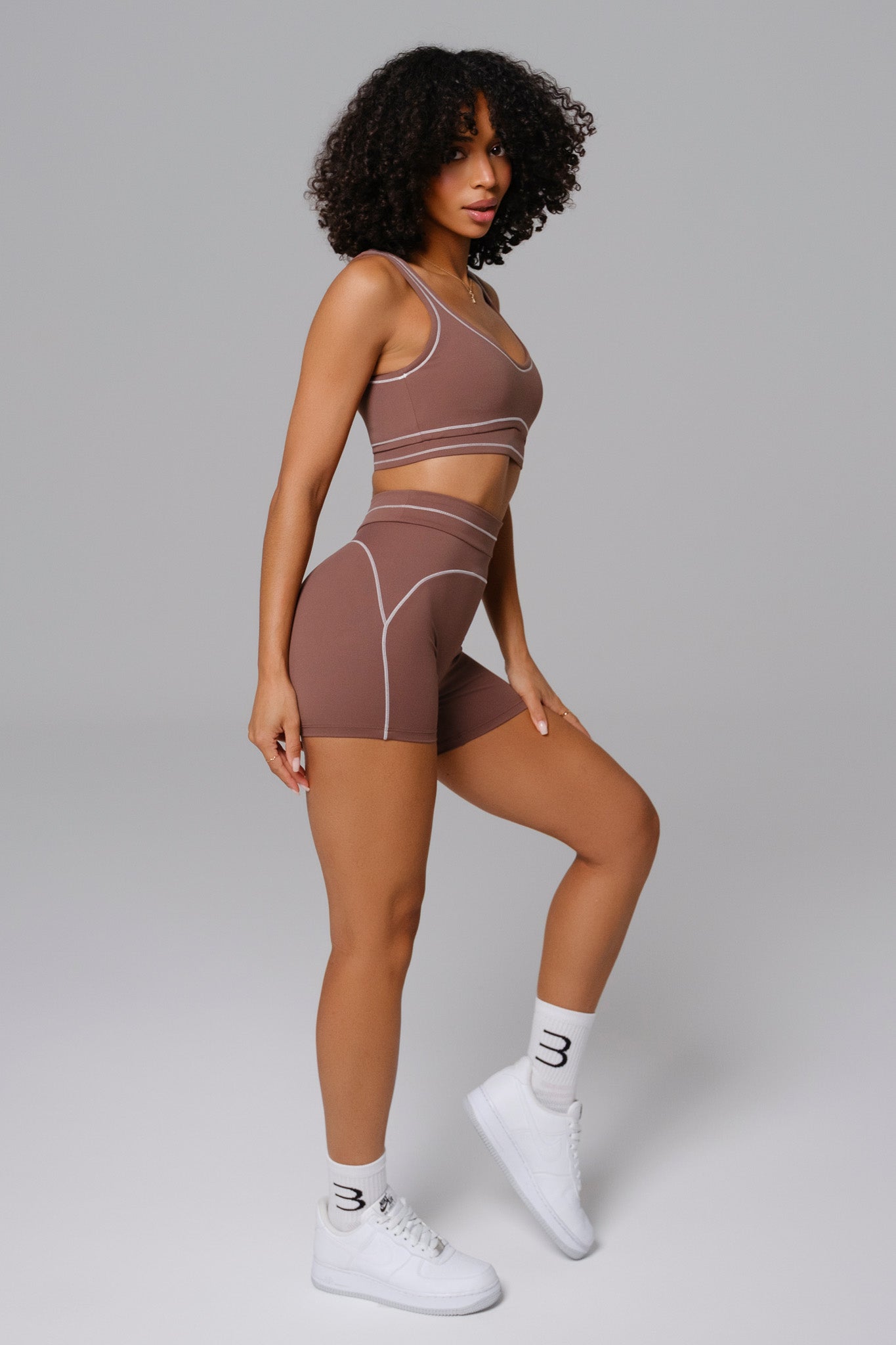 Shelly High Waist Sports Shorts - Soft Chestnut - Maison and Aurora