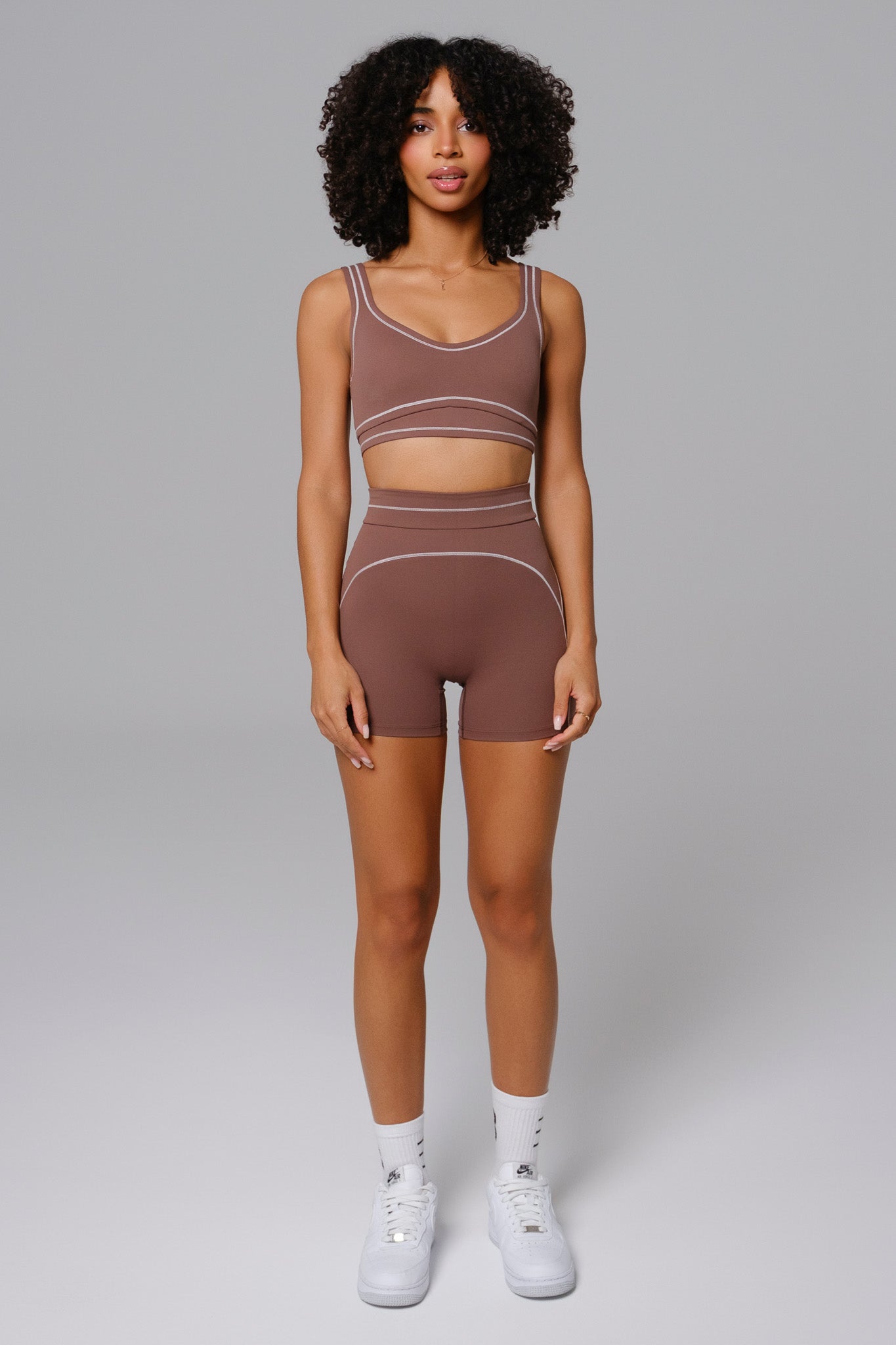 Shelly High Waist Sports Shorts - Soft Chestnut - Maison and Aurora
