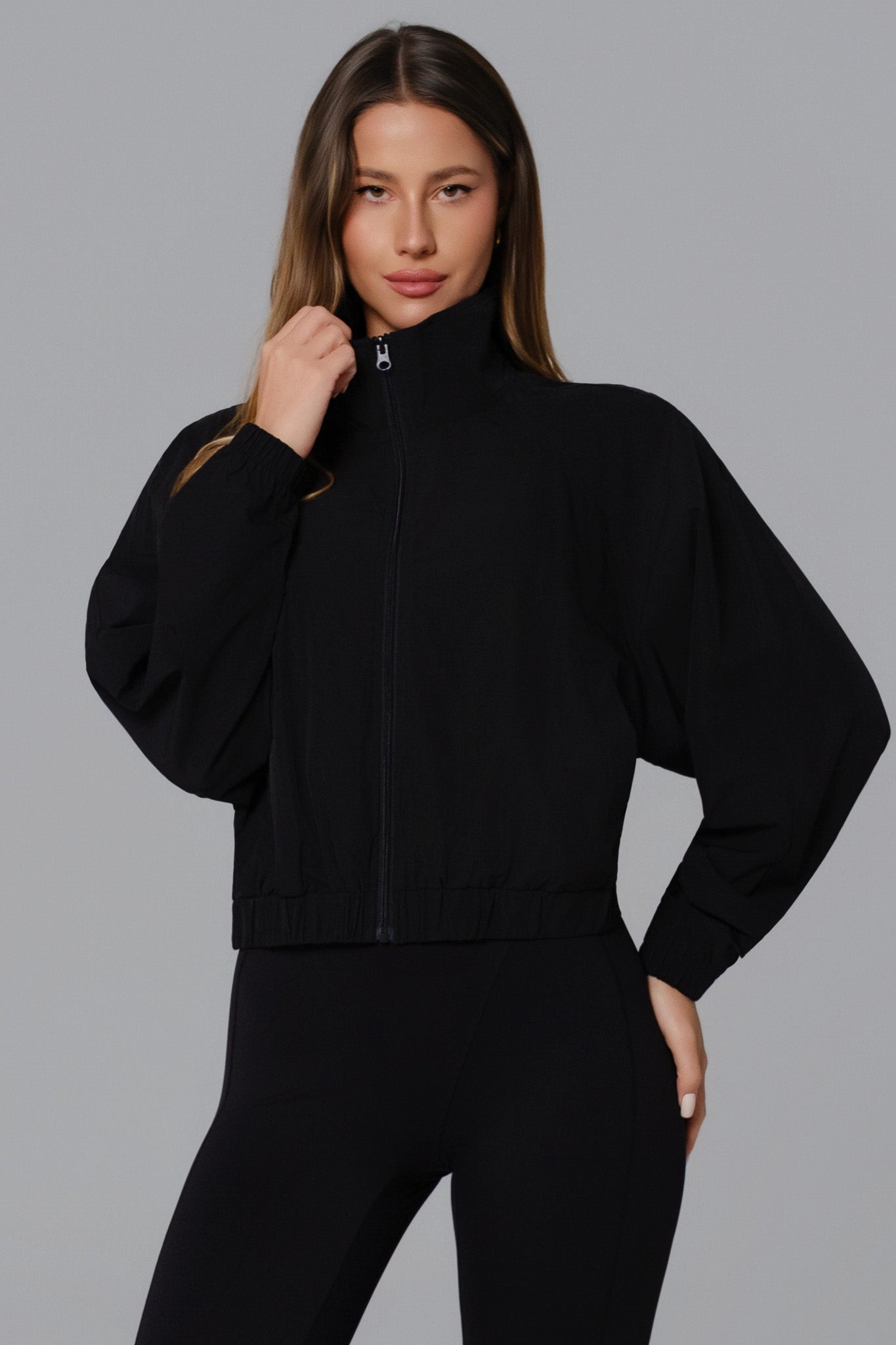 Ava Cropped Windbreaker Jacket - Black - Maison and Aurora