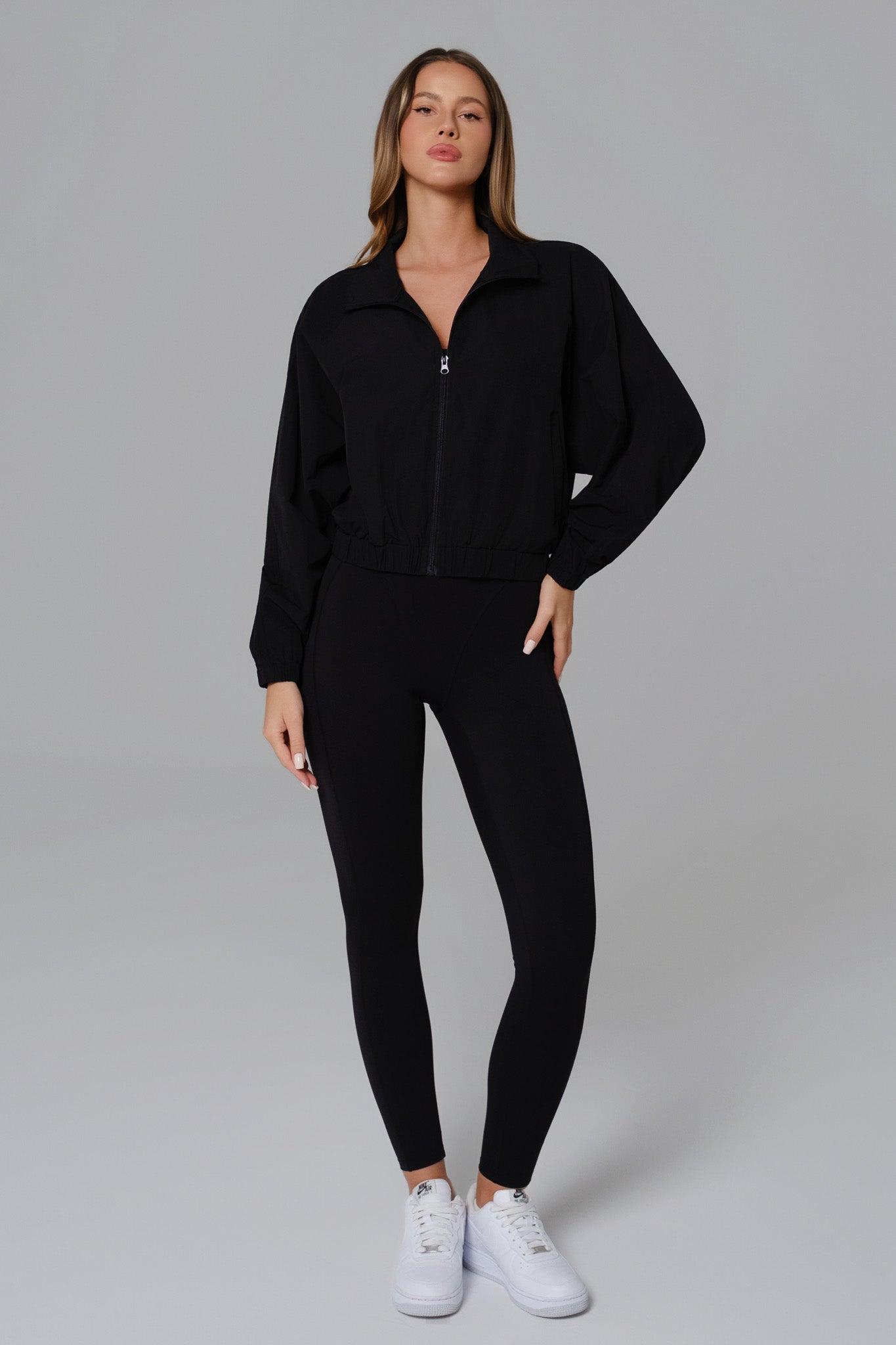 Ava Cropped Windbreaker Jacket - Black - Maison and Aurora