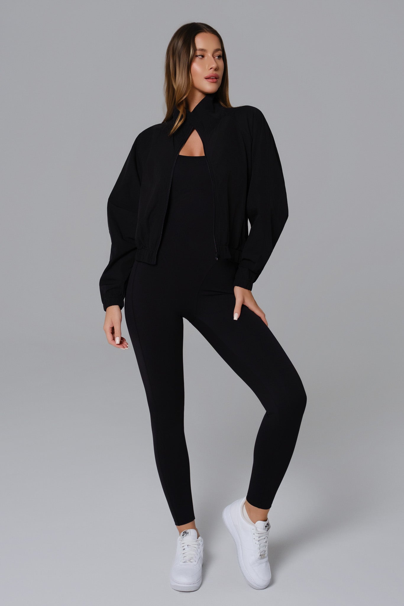 Ava Cropped Windbreaker Jacket - Black - Maison and Aurora