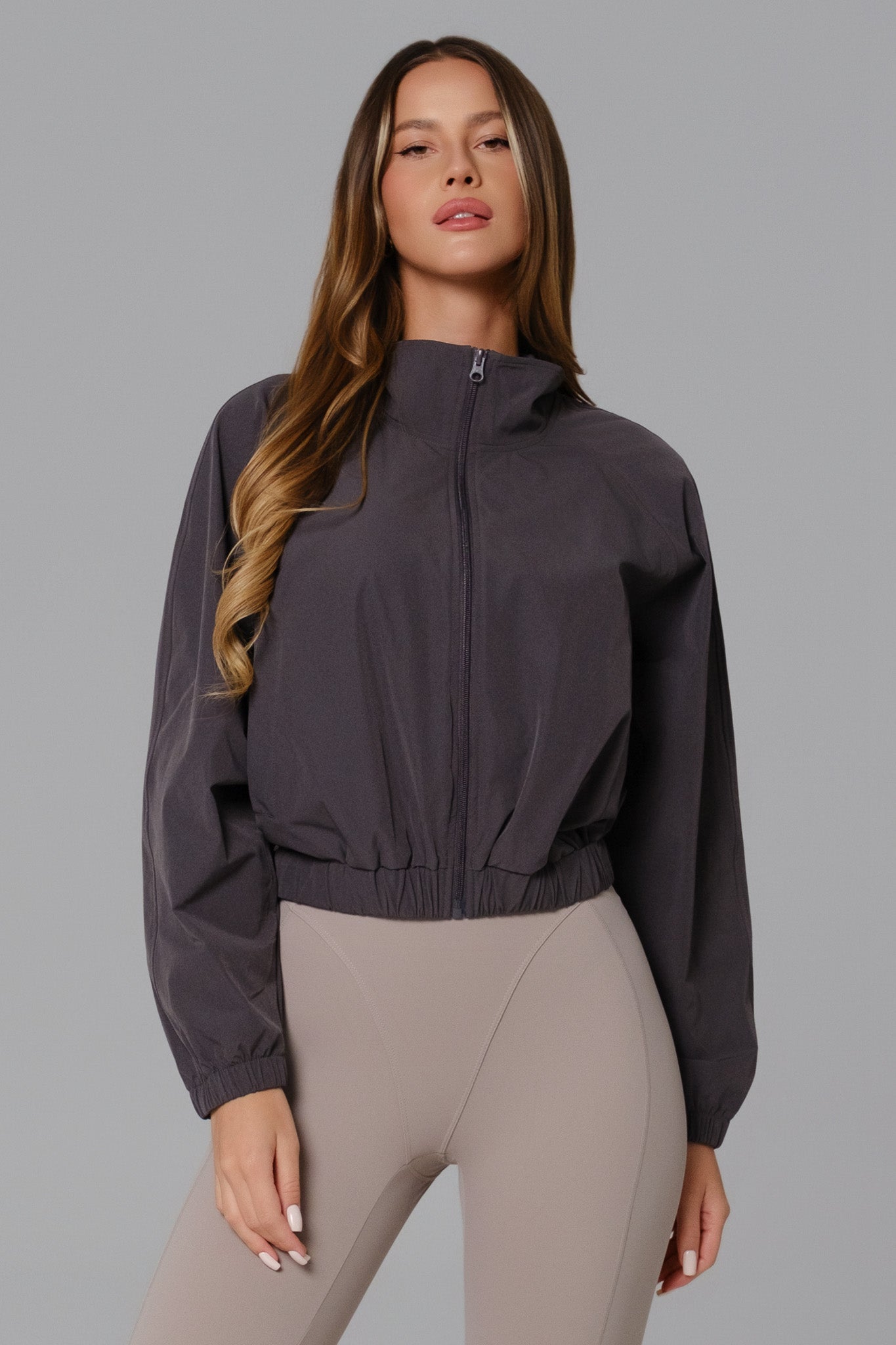 Ava Cropped Windbreaker Jacket - Obsidian Gray - Maison and Aurora