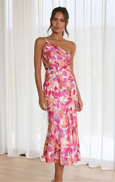 Amara™ | Elegant blomsterkjole med asymmetrisk utringning