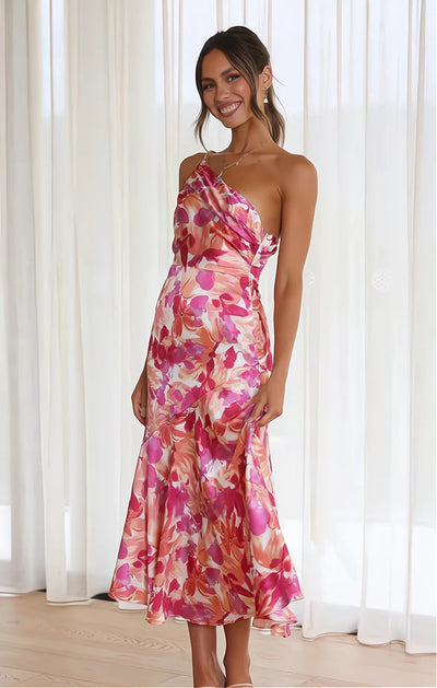 Amara™ | Elegant blomsterkjole med asymmetrisk utringning