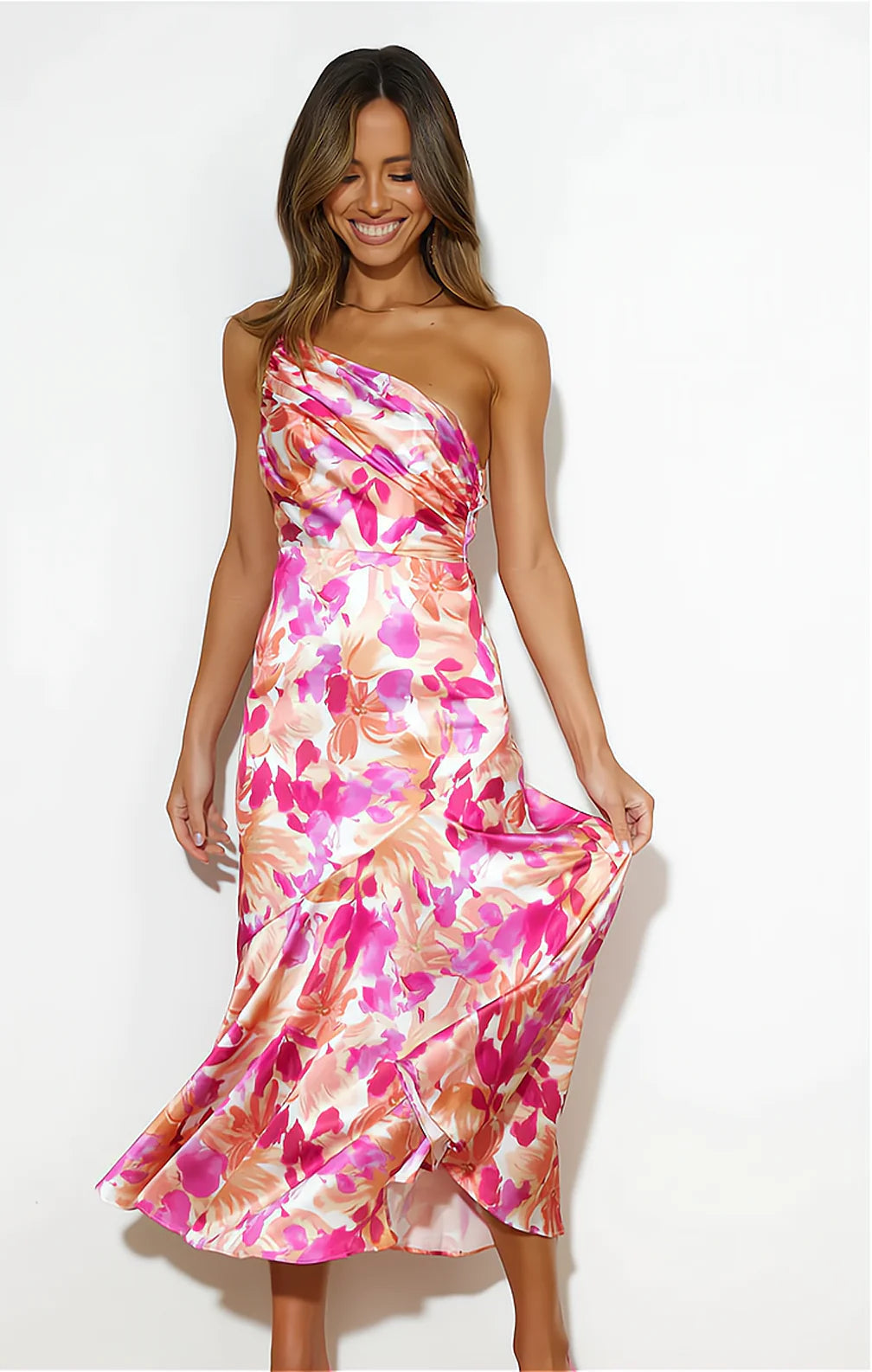 Amara™ | Elegant blomsterkjole med asymmetrisk utringning