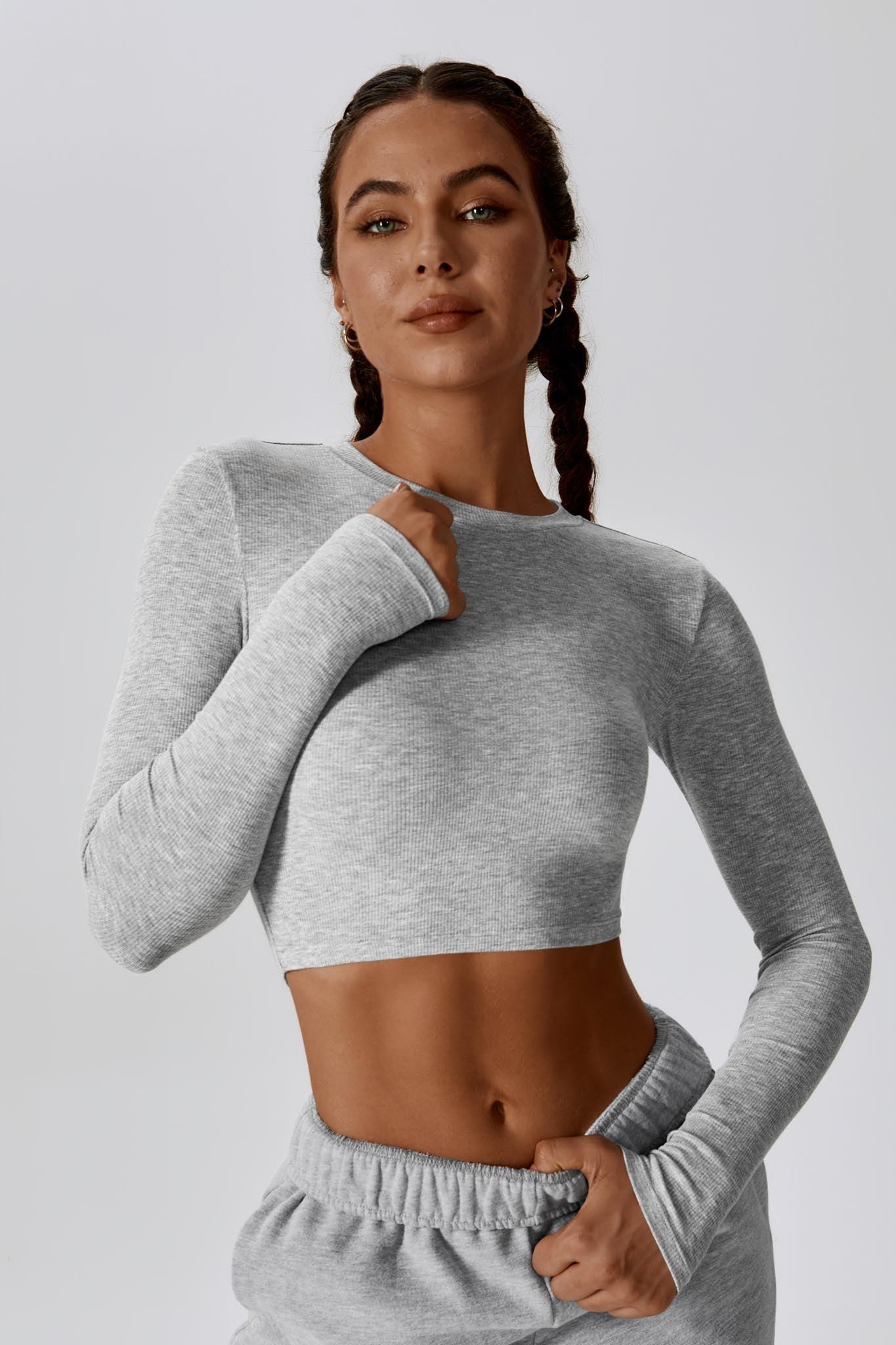Madison Long Sleeve Crop Top - Rhino Grey (FINAL SALE)
