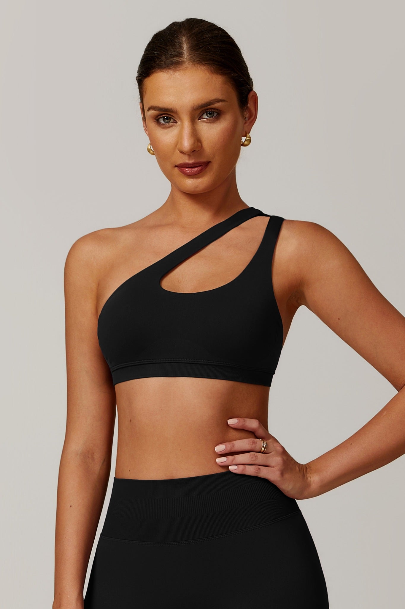 Aurora One Shoulder  Sports Bra - Black - Maison and Aurora