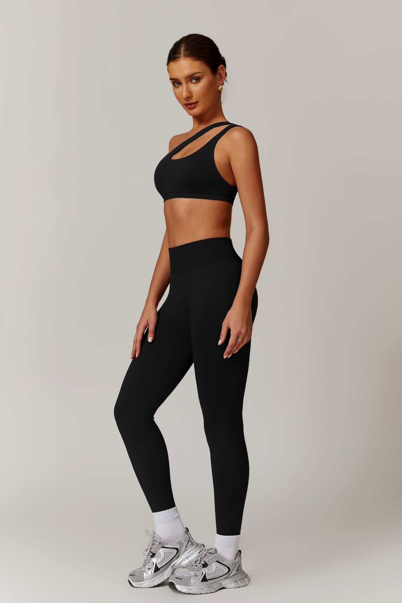 Aurora One Shoulder  Sports Bra - Black - Maison and Aurora