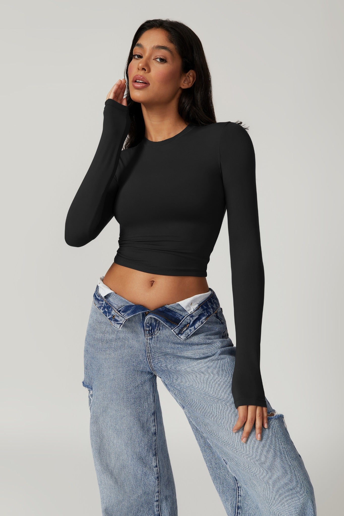 Melanie Long Sleeve Top - Black - Maison and Aurora