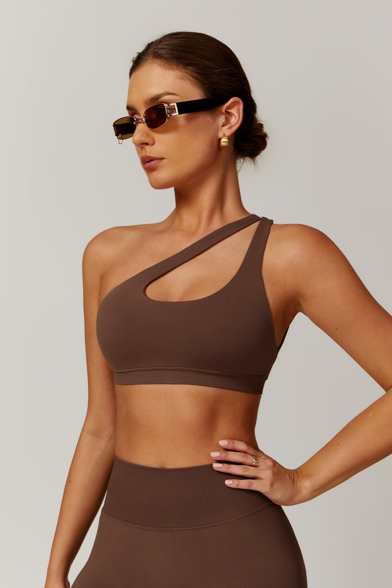 Aurora One Shoulder Sports Bra - Brown - Maison and Aurora