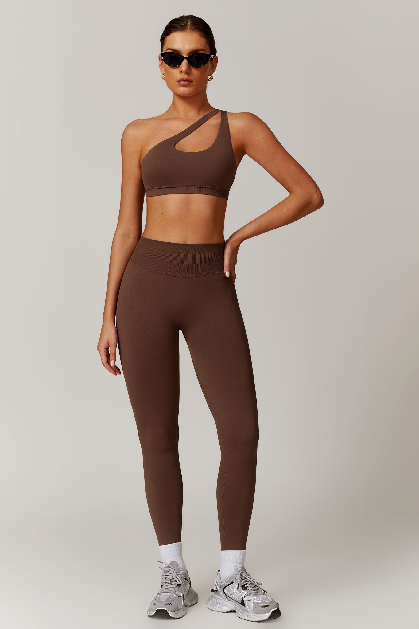 Aurora One Shoulder Sports Bra - Brown - Maison and Aurora