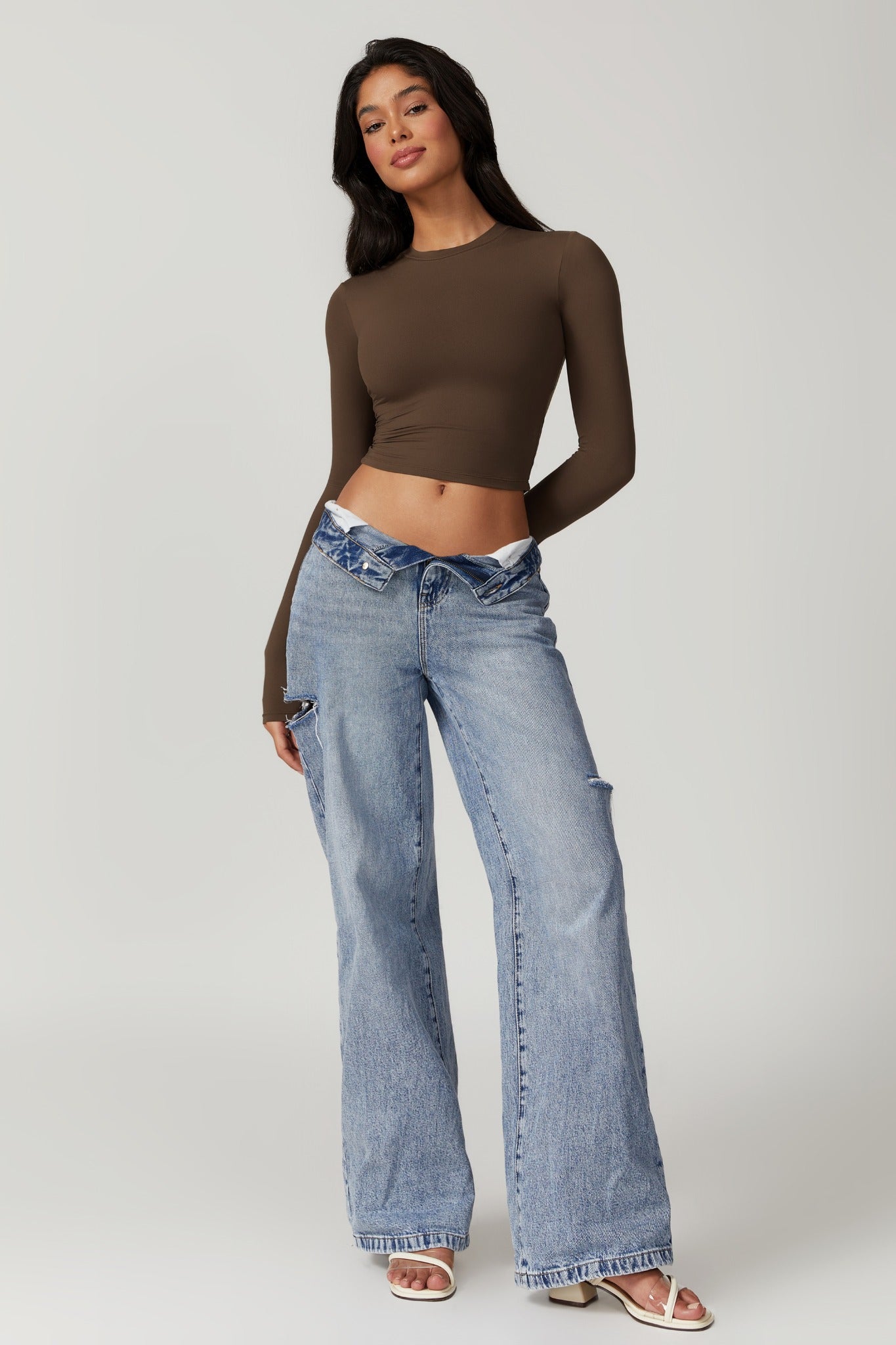 Melanie Long Sleeve Top - Brown - Maison and Aurora