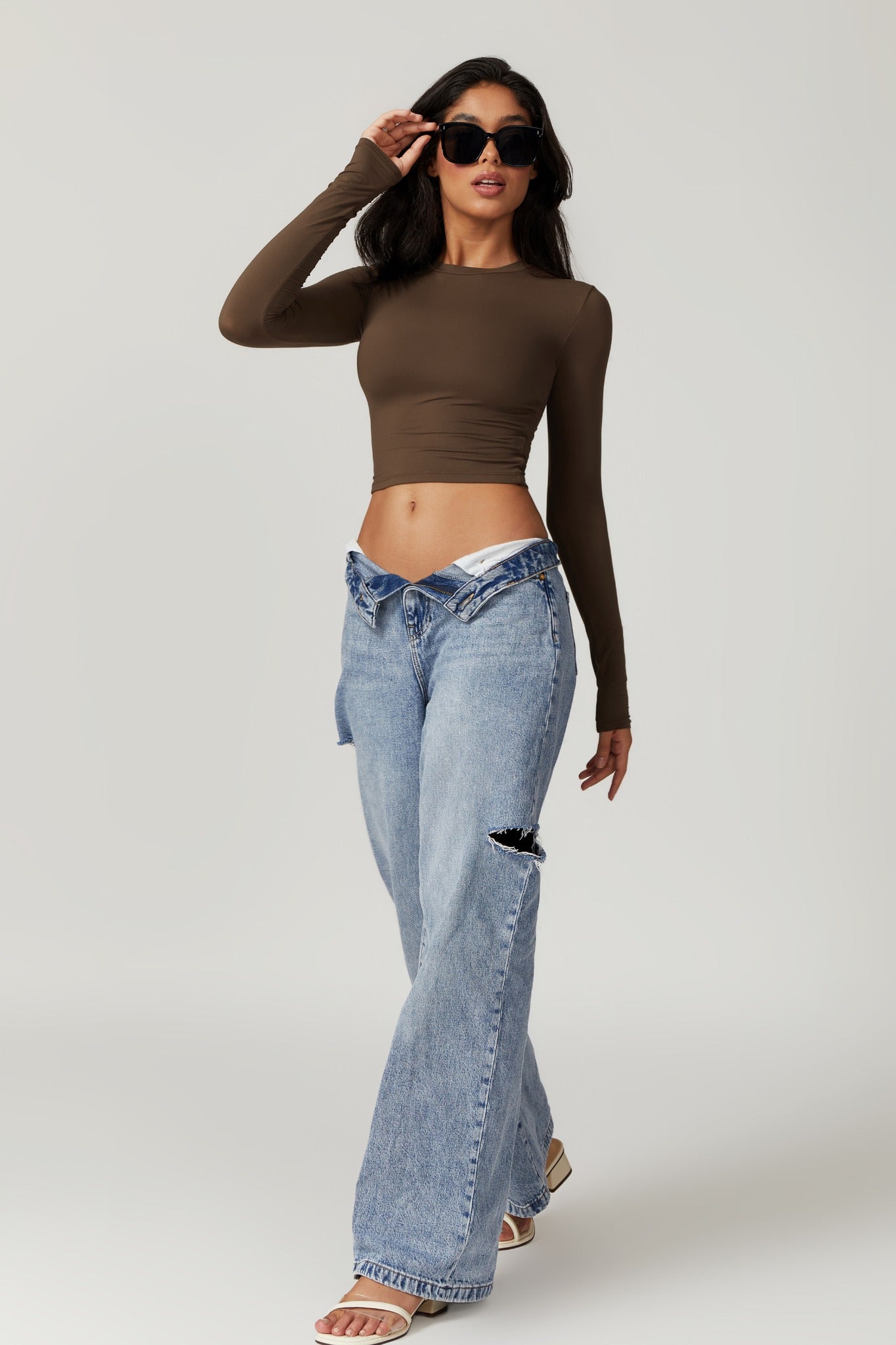 Melanie Long Sleeve Top - Brown - Maison and Aurora