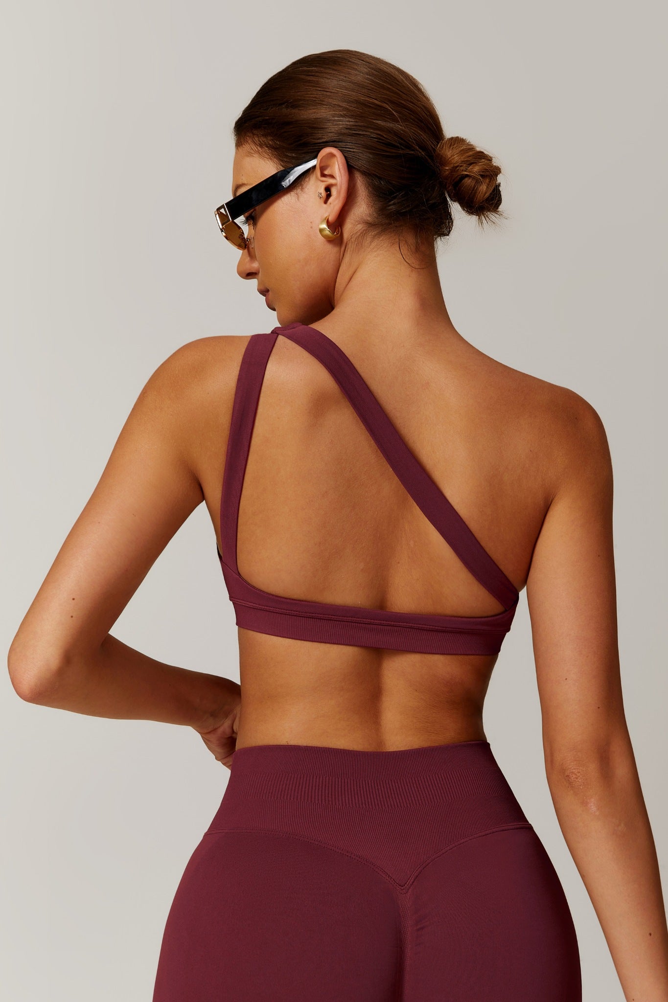 Aurora One Shoulder  Sports Bra - Maroon - Maison and Aurora