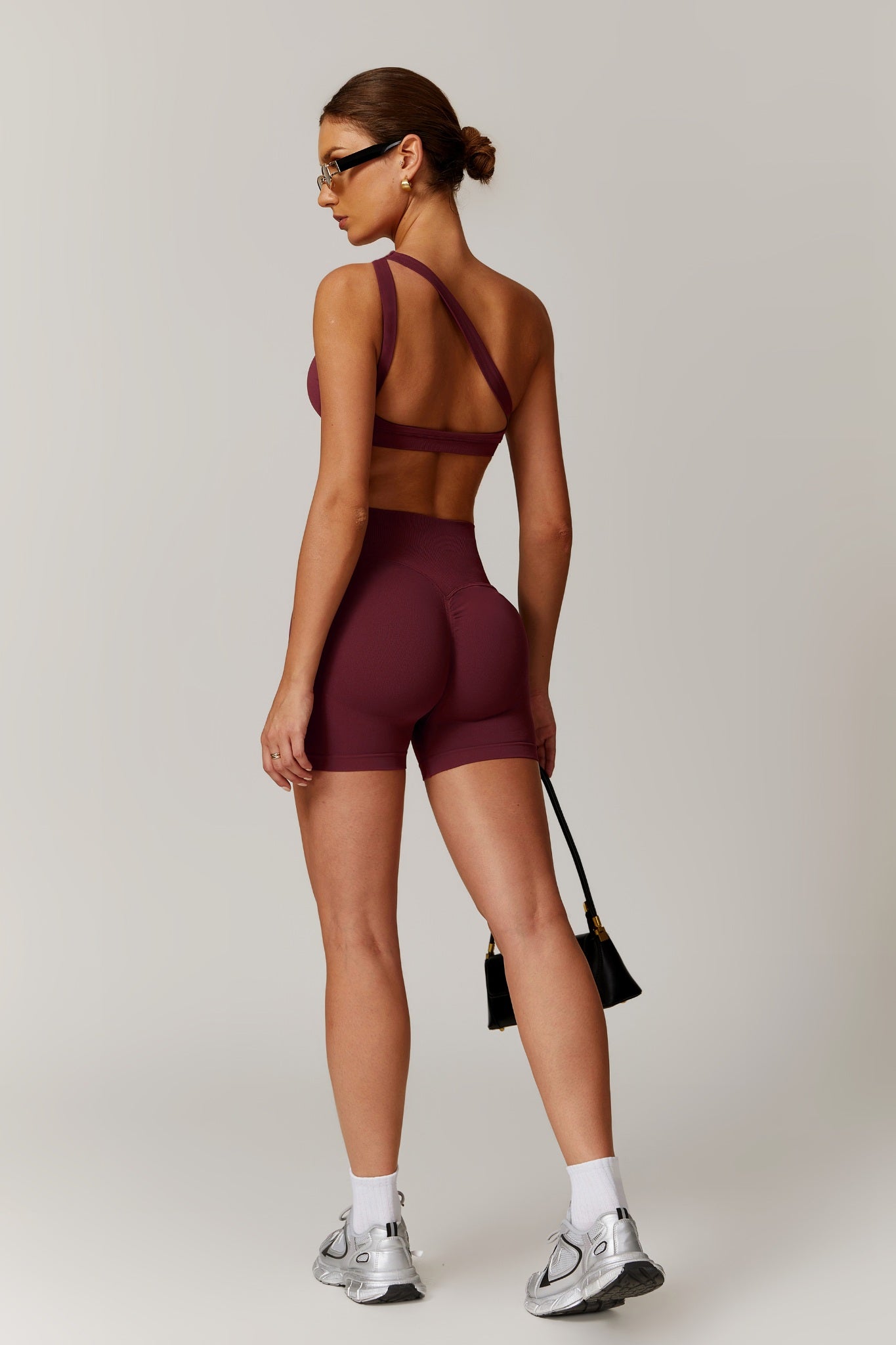 Aurora One Shoulder  Sports Bra - Maroon - Maison and Aurora
