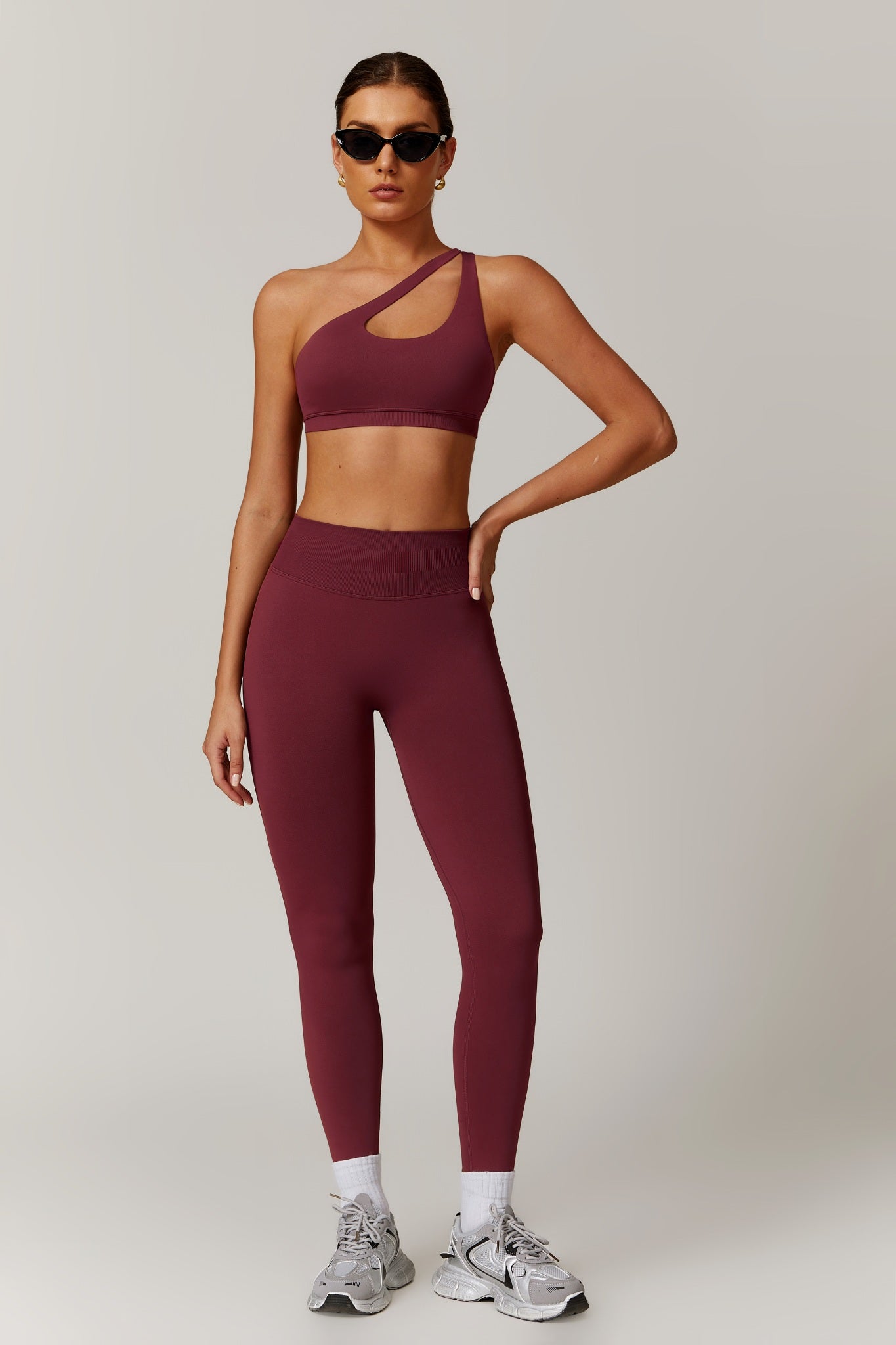 Aurora One Shoulder  Sports Bra - Maroon - Maison and Aurora