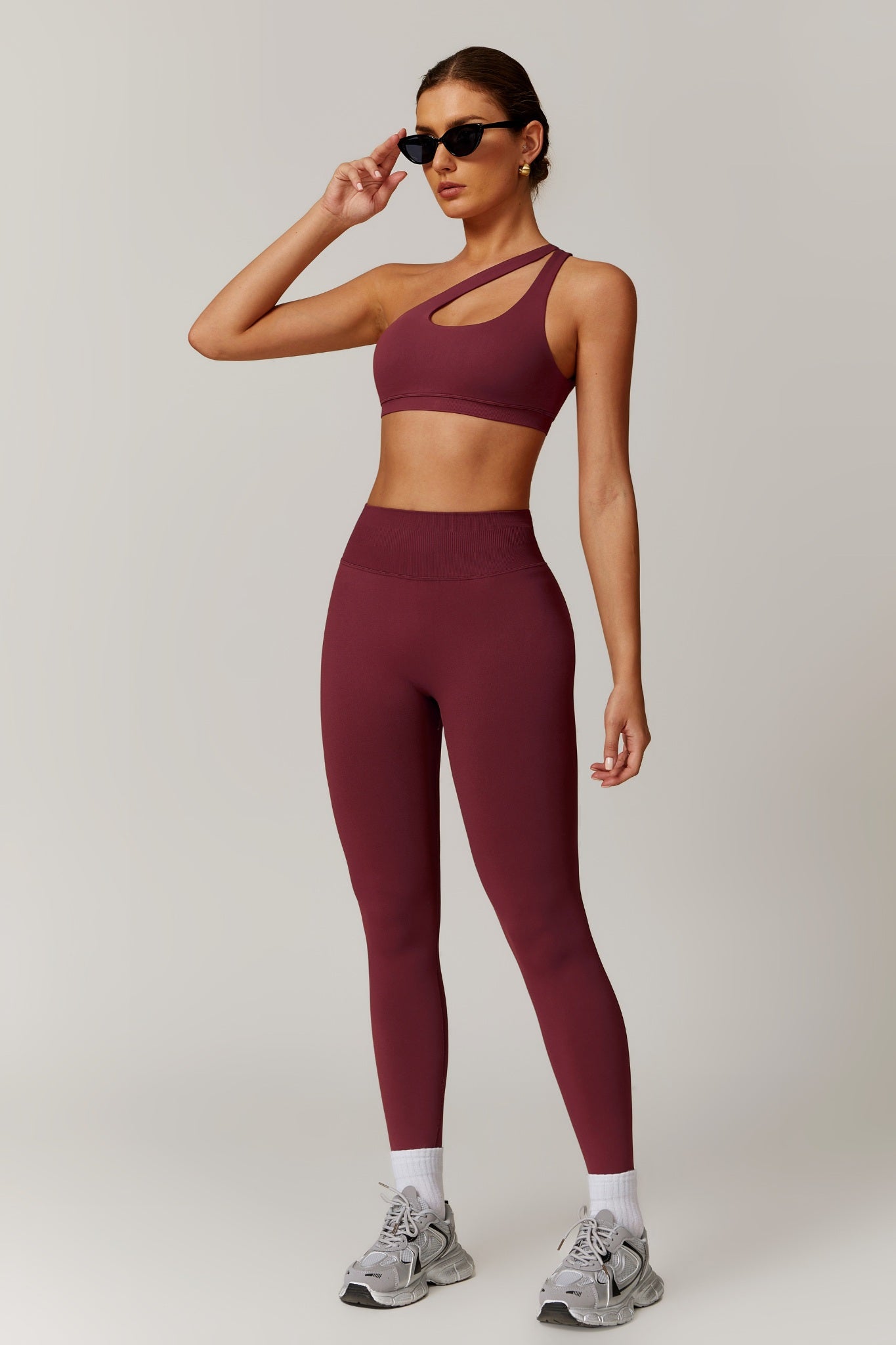 Aurora One Shoulder  Sports Bra - Maroon - Maison and Aurora